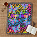 Y2K Butterfly Neon Leopard Print Woven Blanket: Personalized Cozy Throw for Home Decor