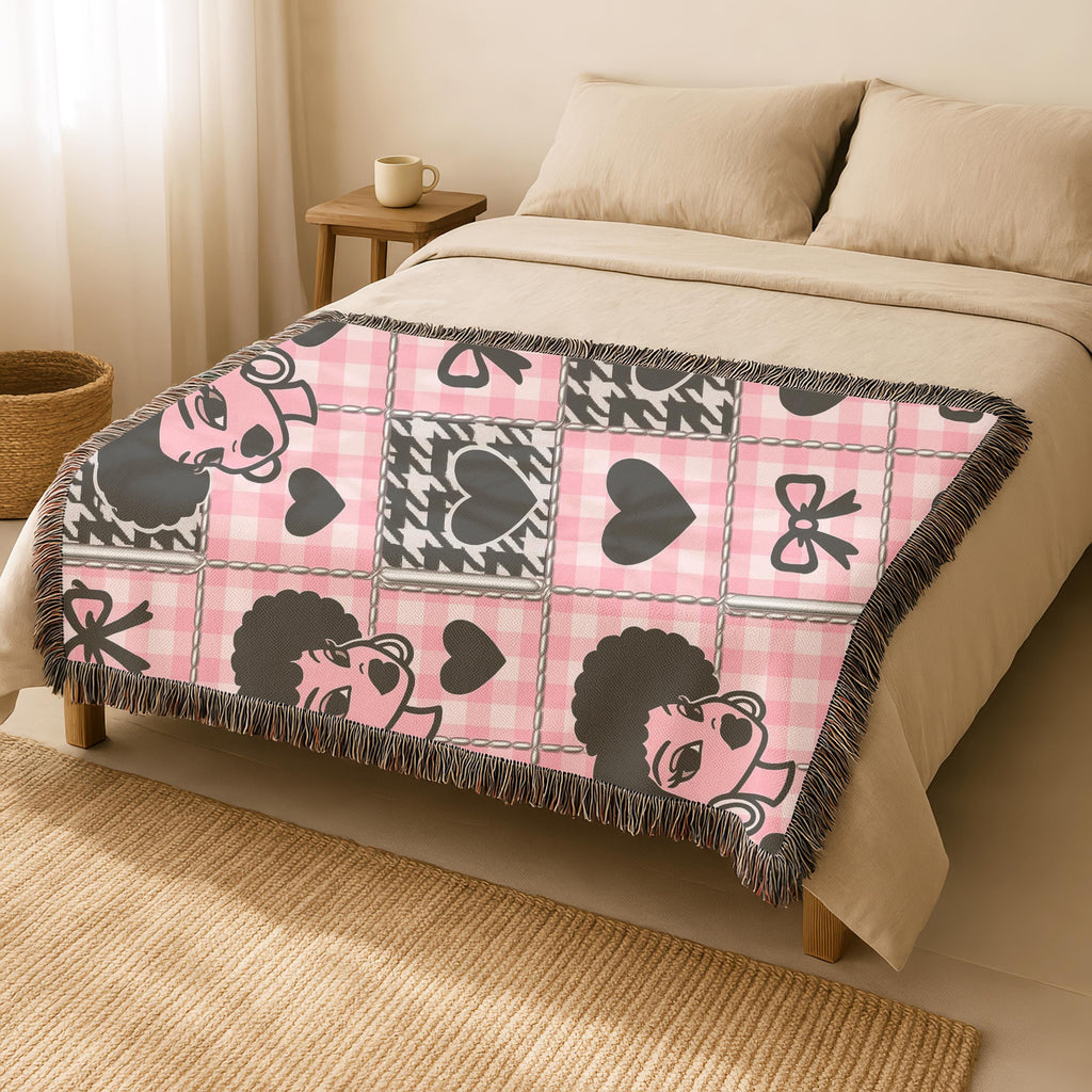 Black Girl Magic Woven Blanket: Pink Checkerboard Cotton Throw