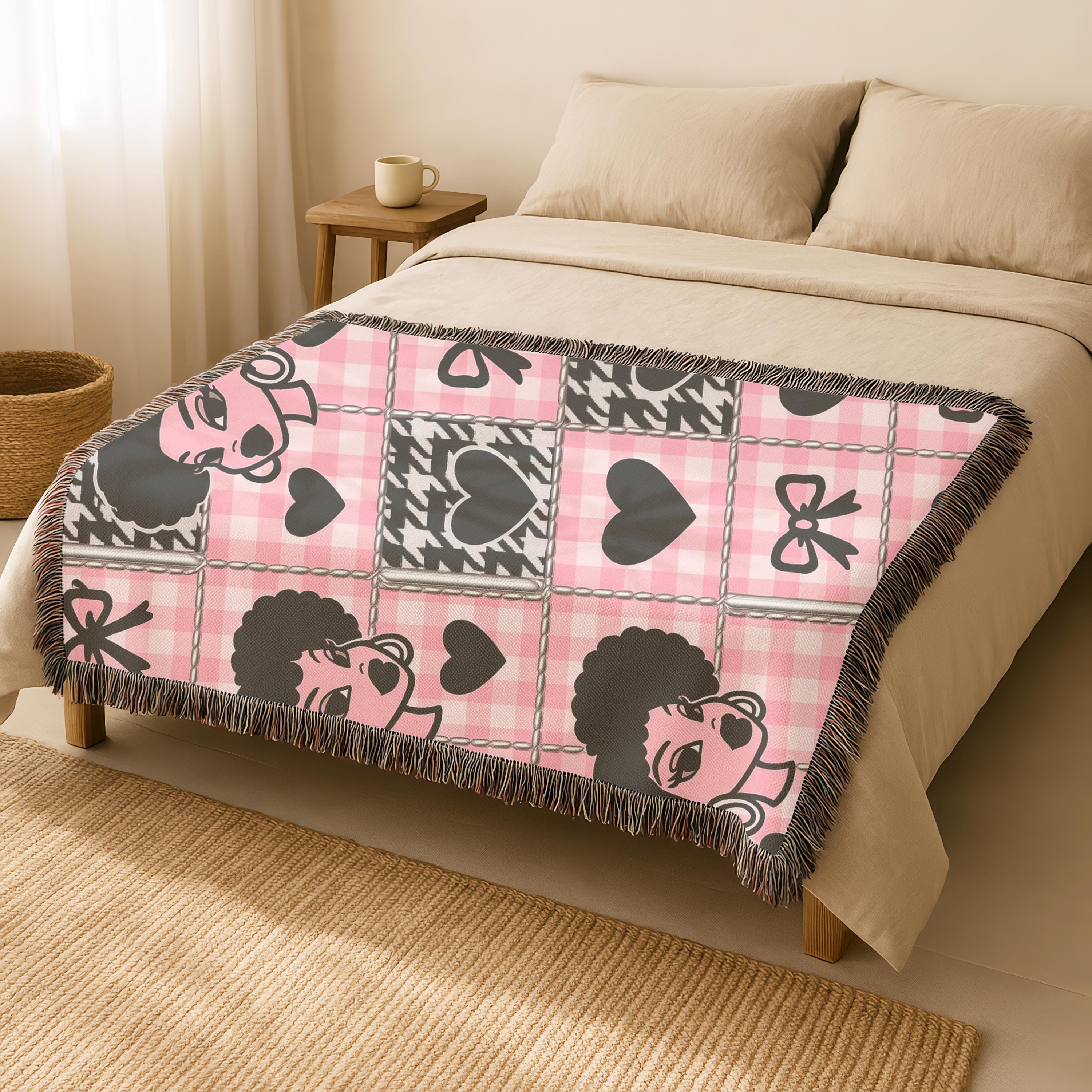 Black Girl Magic Woven Blanket: Pink Checkerboard Cotton Throw
