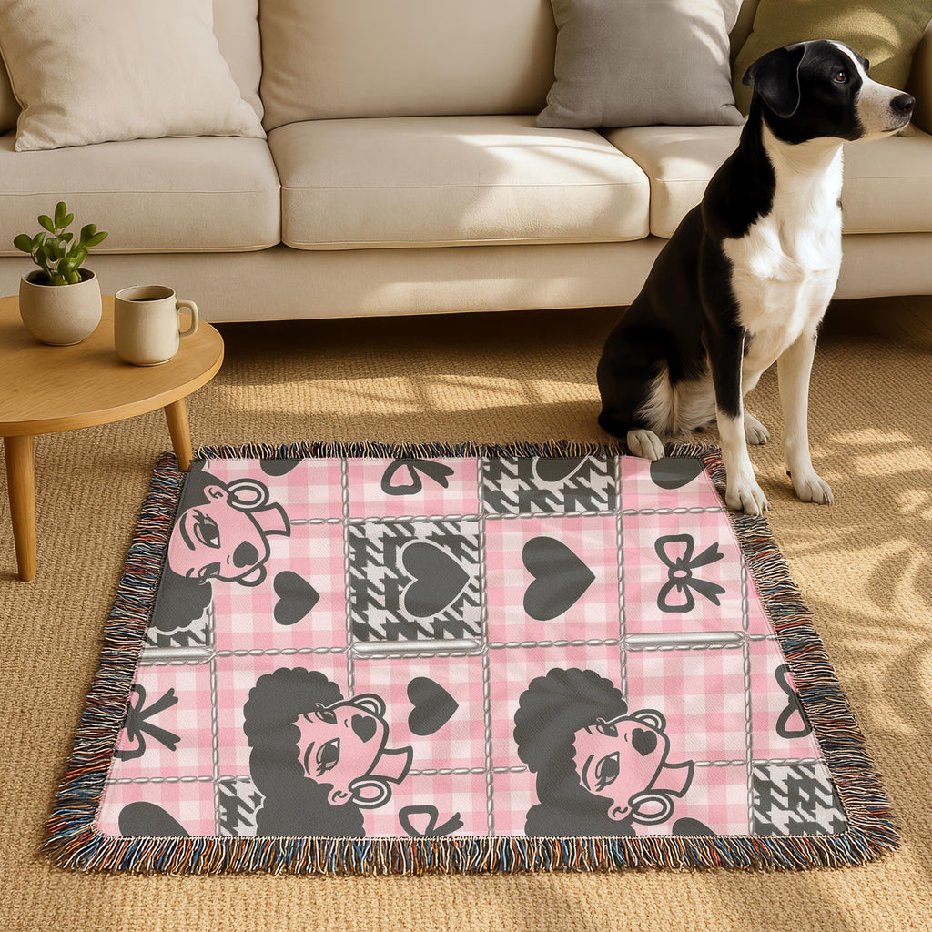 Black Girl Magic Woven Blanket: Pink Checkerboard Cotton Throw