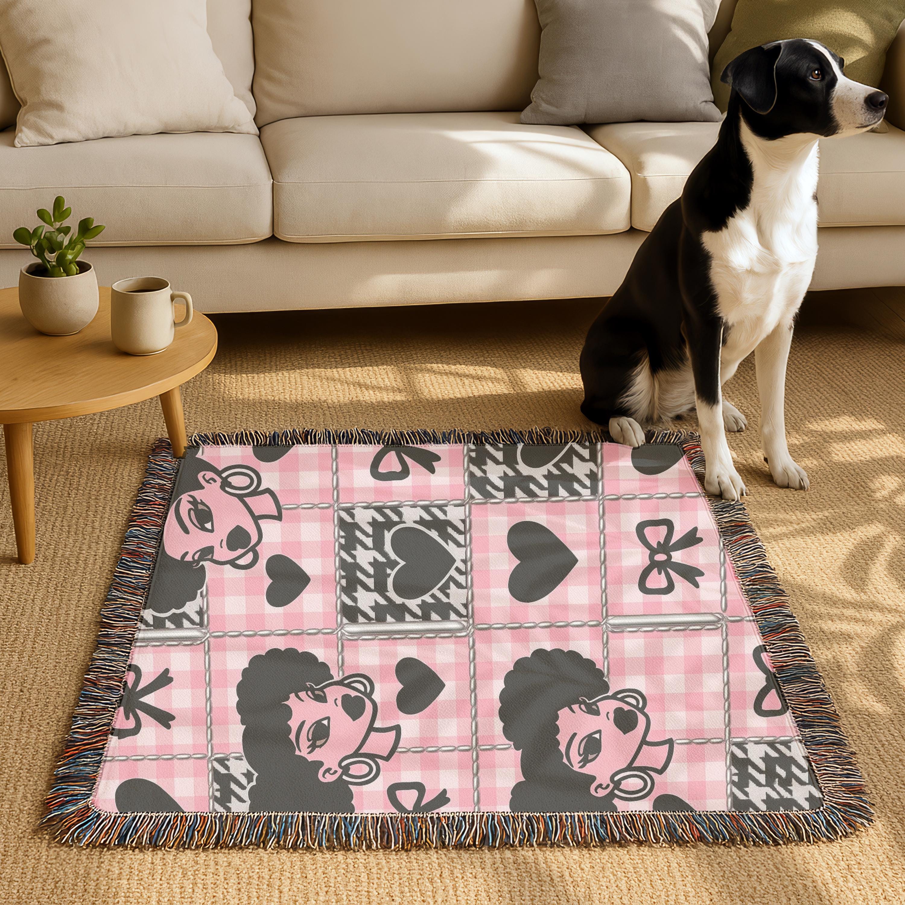 Black Girl Magic Woven Blanket: Pink Checkerboard Cotton Throw