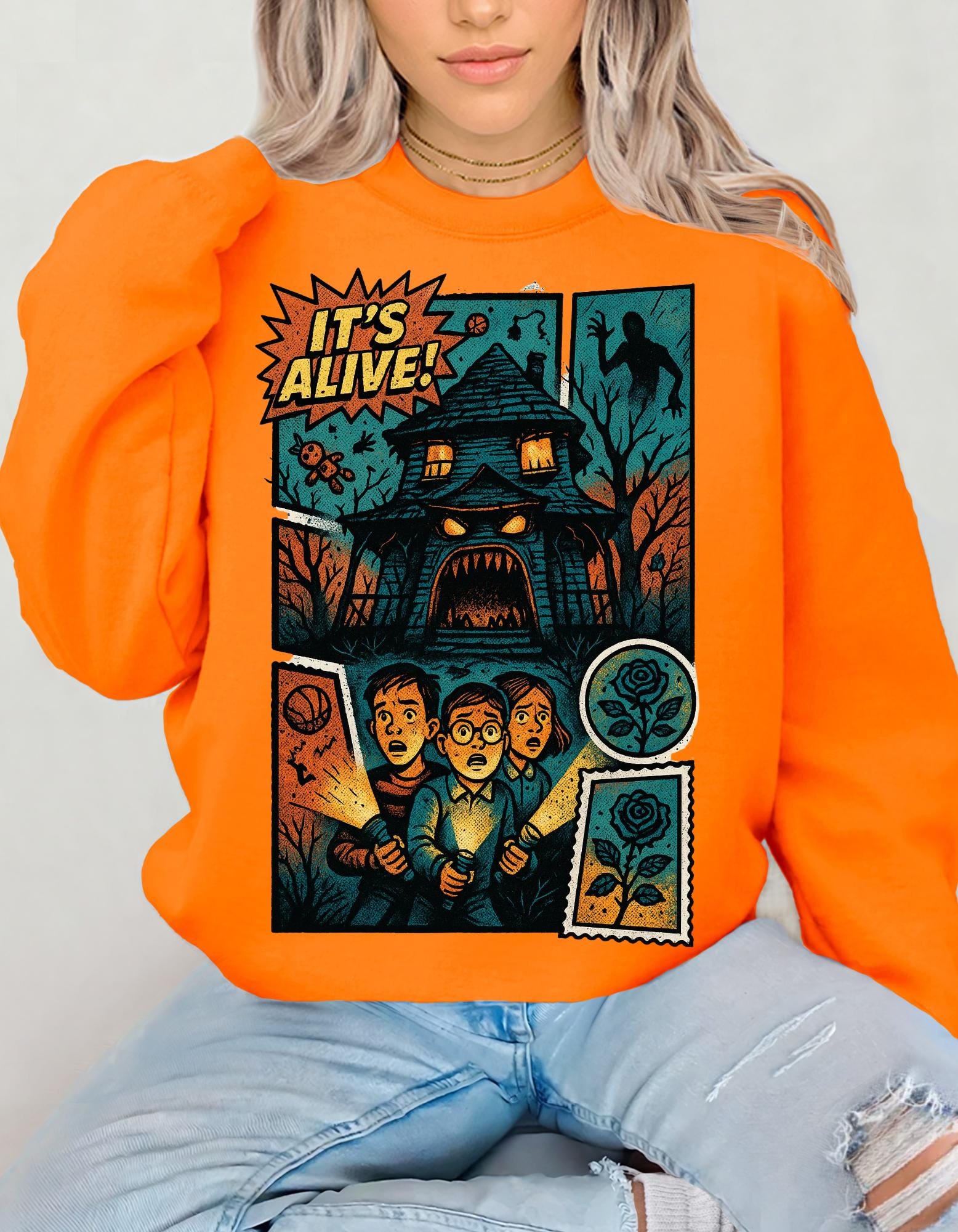Halloween Crewneck Sweatshirt: Spooky Comic Monster Design