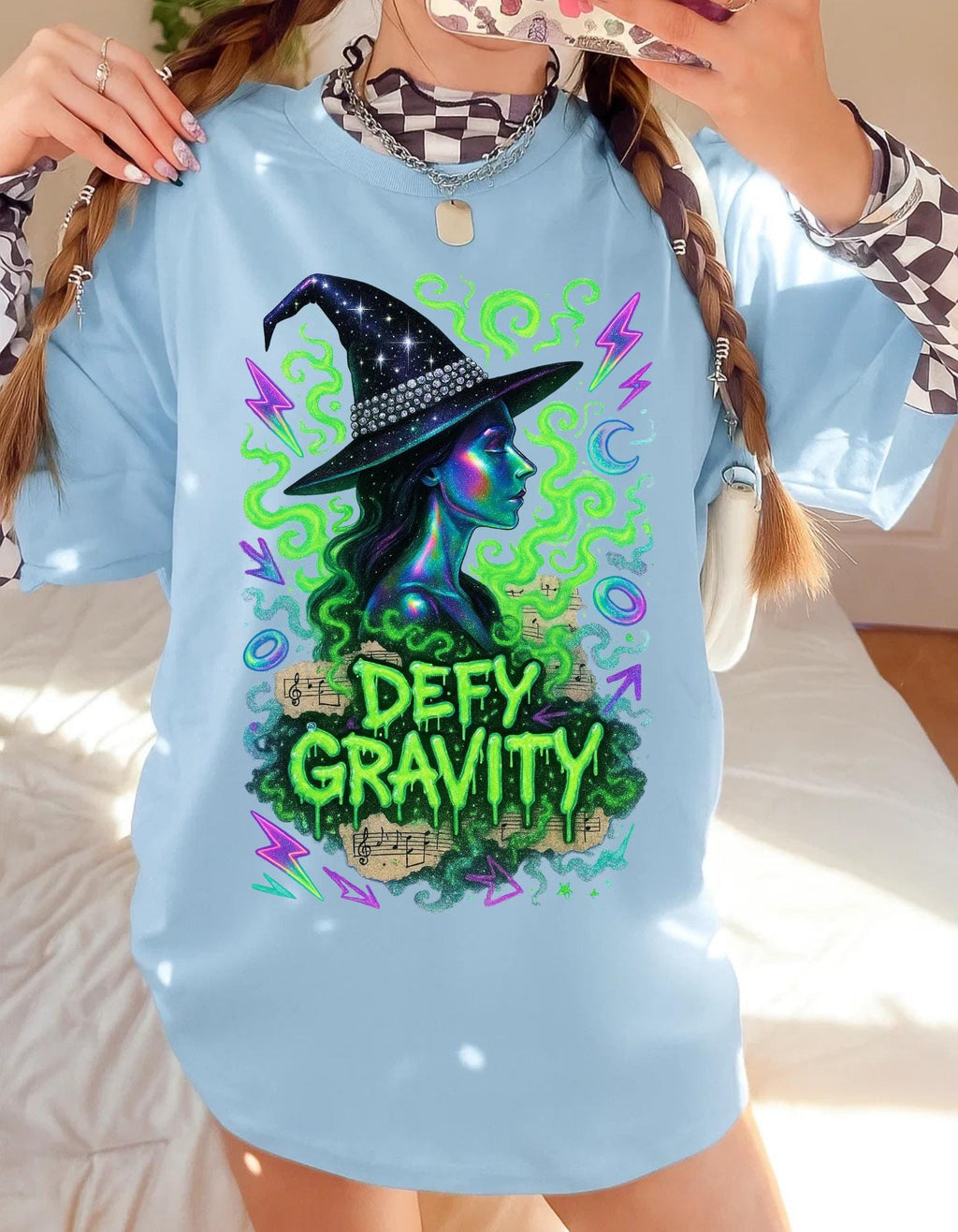 Neon Chrome Witch T-Shirt: Retro-Futuristic Magic Tee