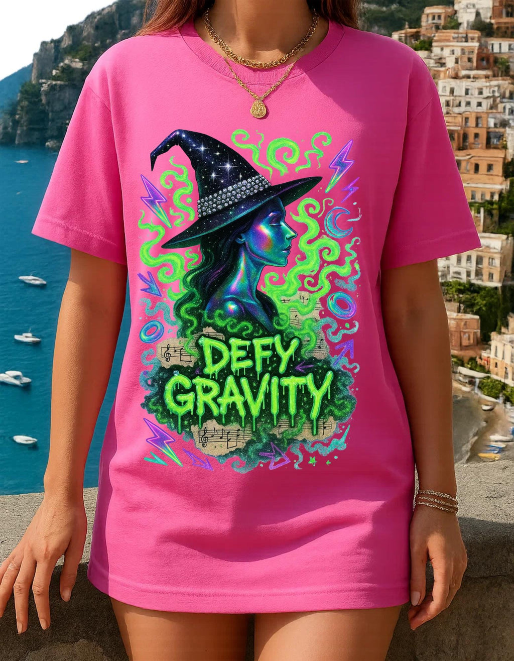 Neon Chrome Witch T-Shirt: Retro-Futuristic Magic Tee