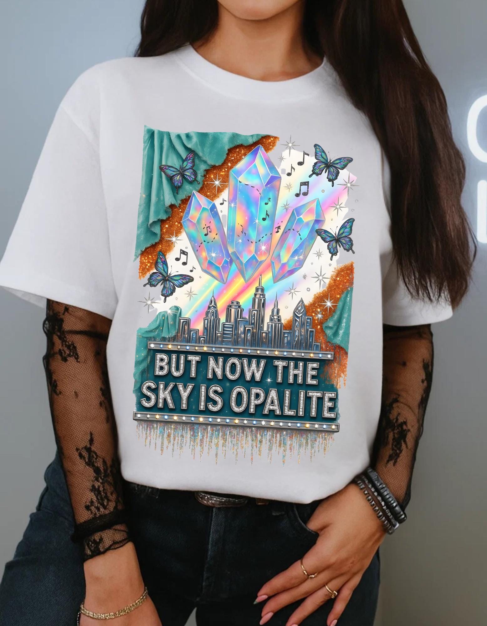 Ethereal Opal Glow Graphic Tee - Shimmering Pastel Crystal-Inspired Design for Trendsetters