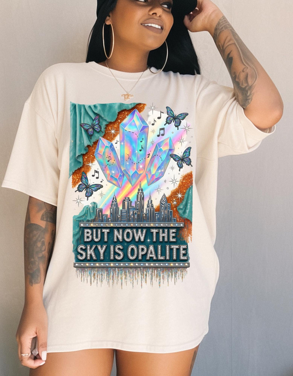 Ethereal Opal Glow Graphic Tee - Shimmering Pastel Crystal-Inspired Design for Trendsetters