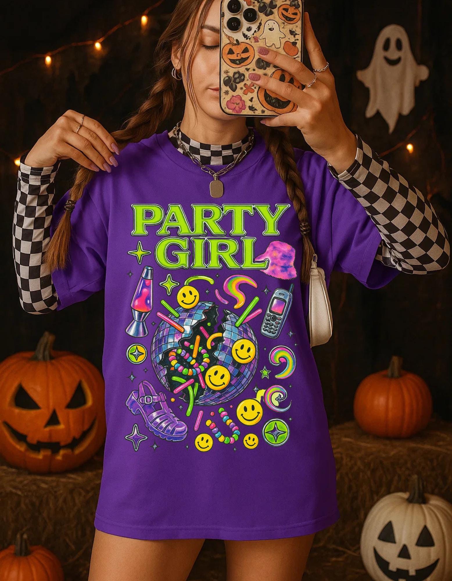 Vibrant Party Girl Tee: Retro Graphic Y2K Top