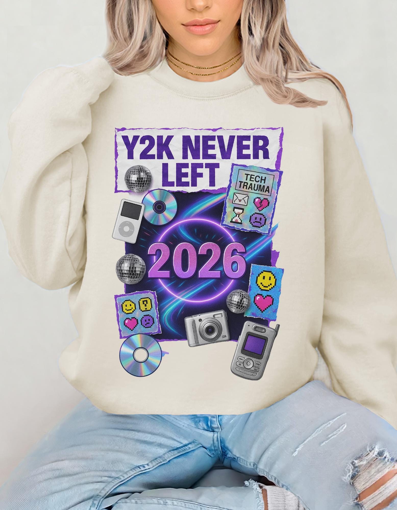 Y2K New Years Sweatshirt: Unisex Vintage Crewneck Pullover