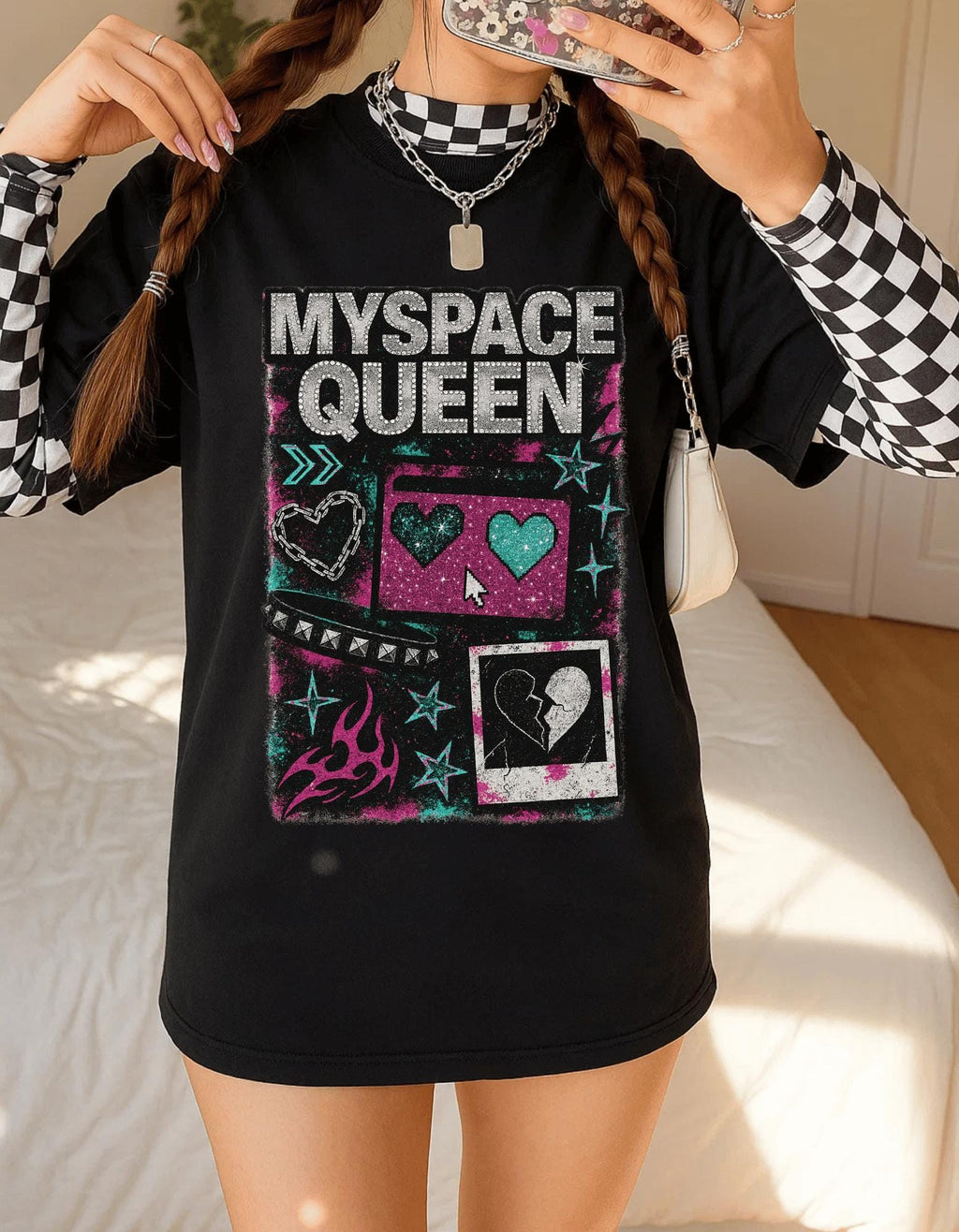 Retro MySpace Queen Graphic Tee Unisex Trendy Cotton T-Shirt Nostalgic Social Media Fashion