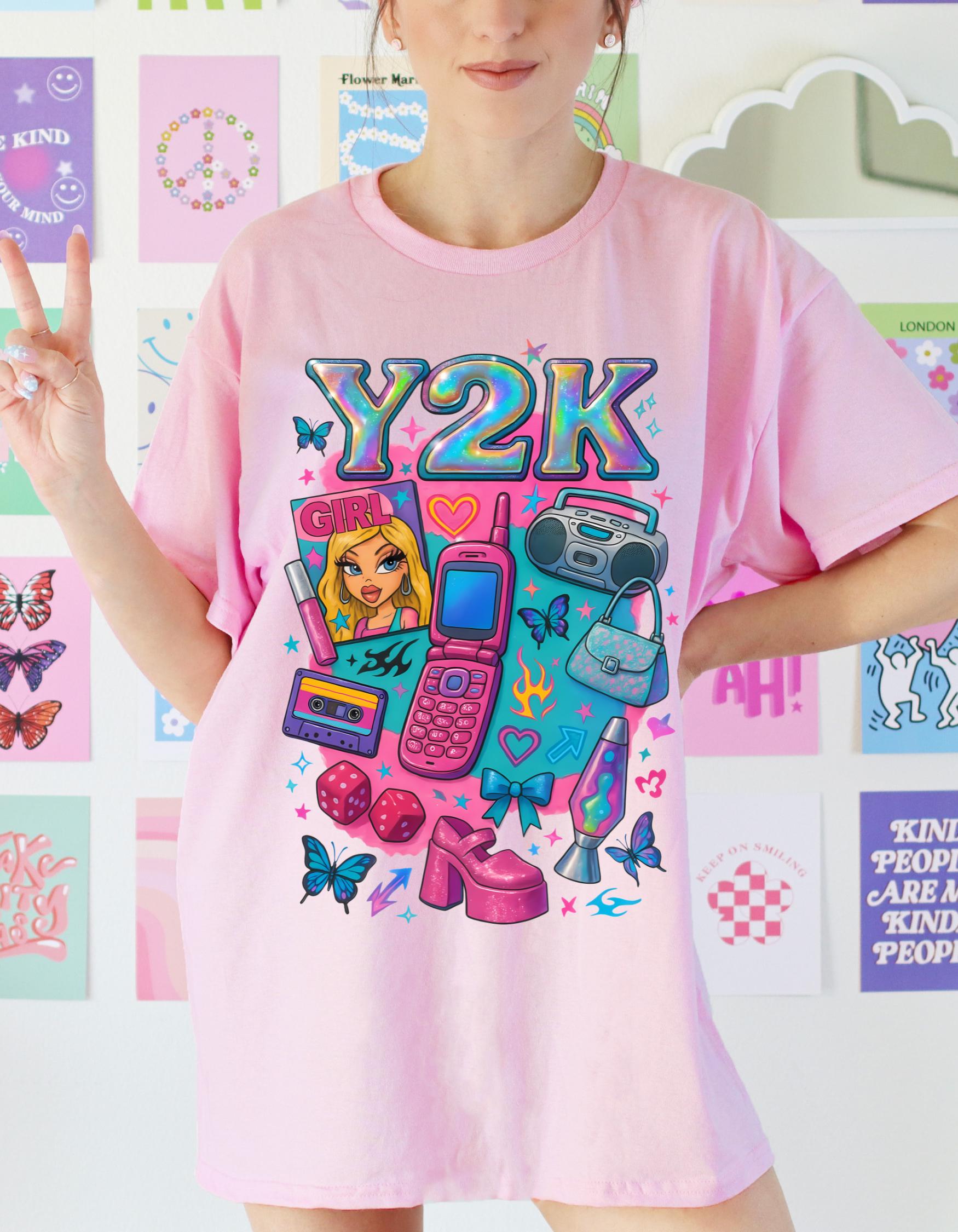 Y2K Graphic Tee: Retro 2000s Heavy Cotton Unisex Shirt - Nostalgic Streetwear Fashion Gift