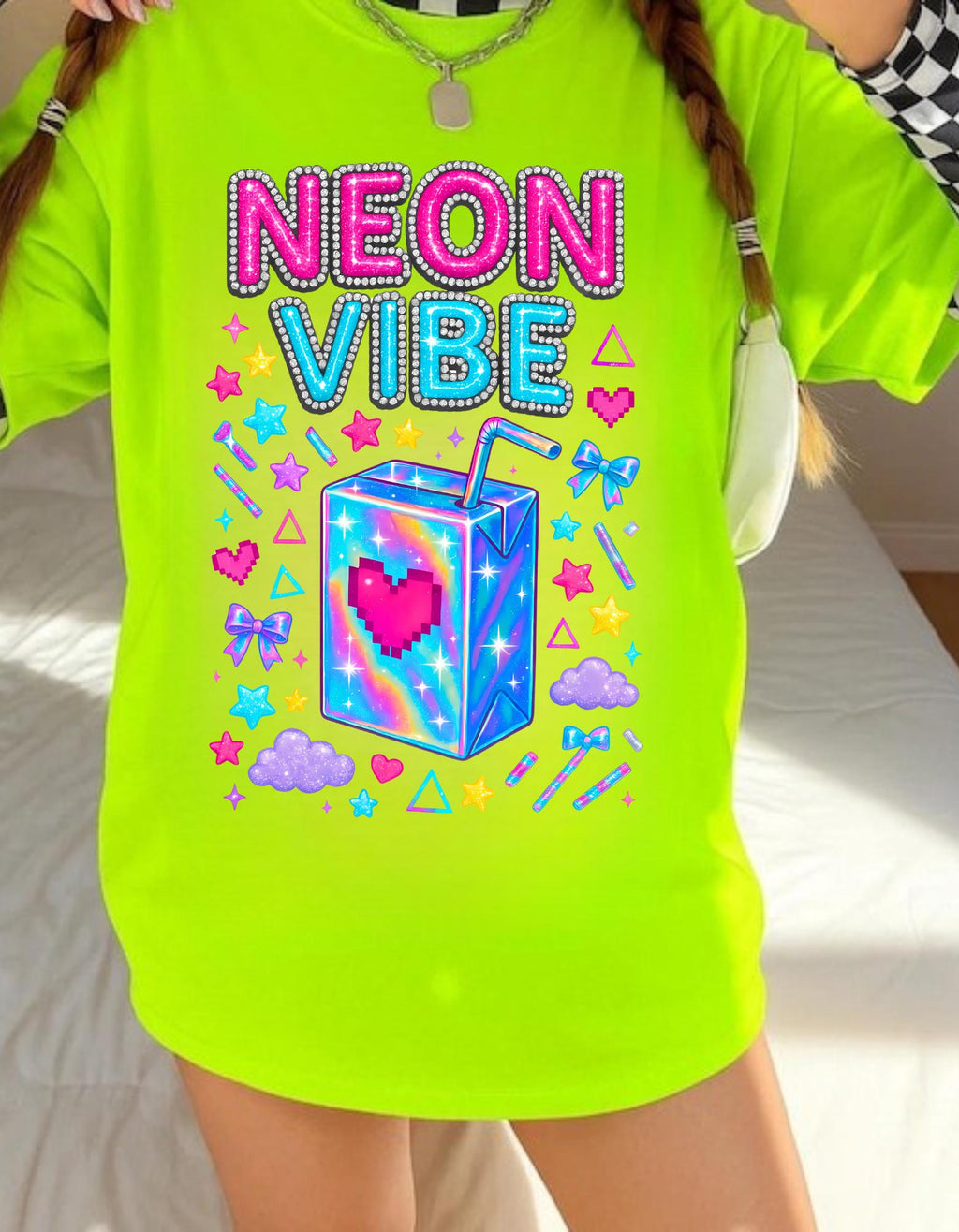 Y2K Neon Chrome Font Tee: Bedazzled 90s Retro Shirt