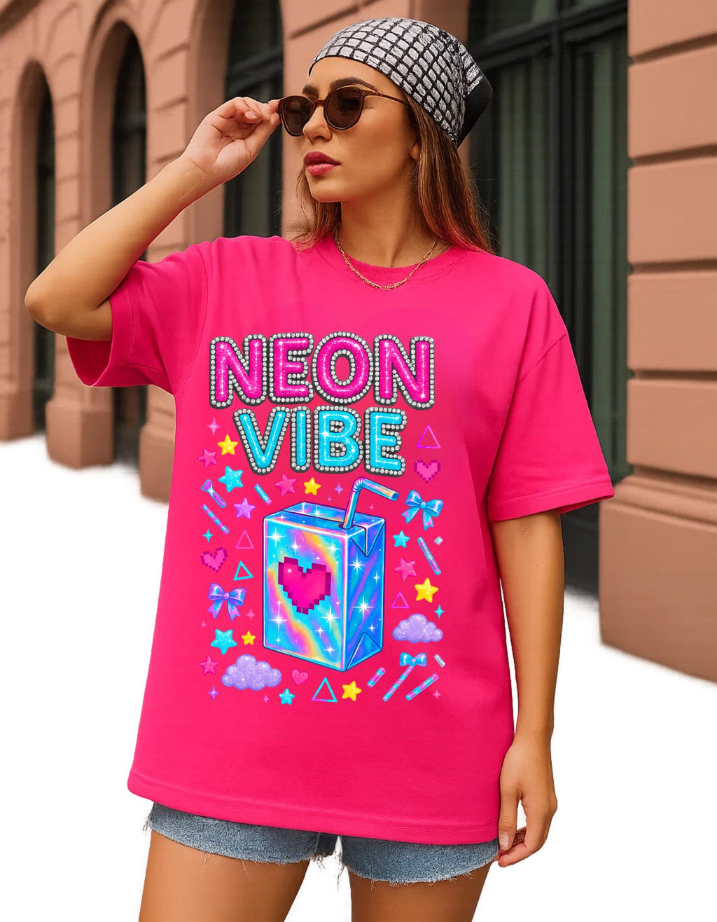 Y2K Neon Chrome Font Tee: Bedazzled 90s Retro Shirt