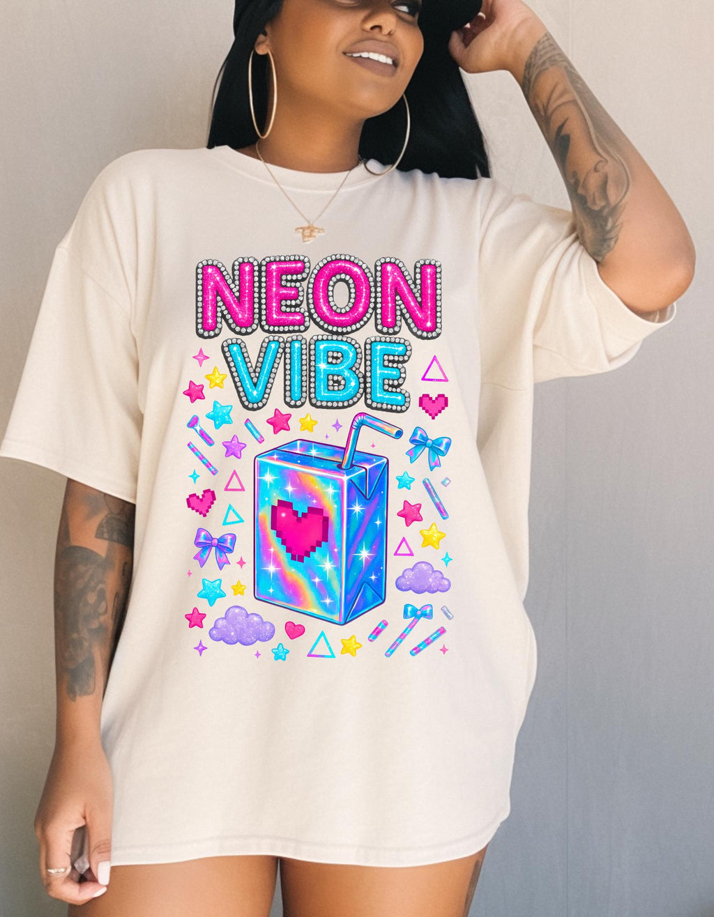 Y2K Neon Chrome Font Tee: Bedazzled 90s Retro Shirt