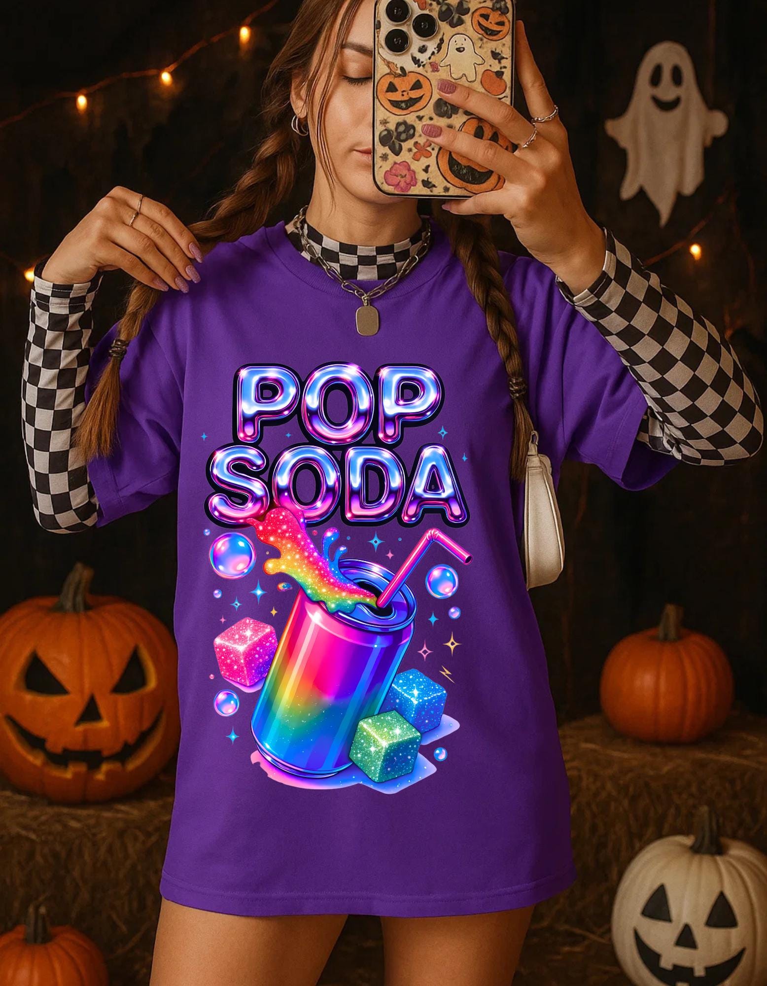 Y2K Holographic Soda Pop Chrome Candy Retro Graphic T-Shirt Unisex Cotton Tee