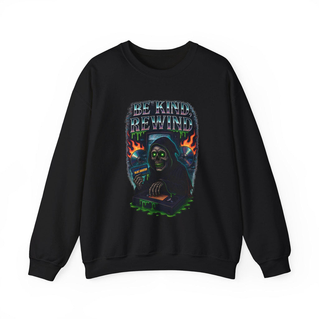 Retro 'Be Kind Rewind' Halloween Sweatshirt: Creepy Vintage Pullover