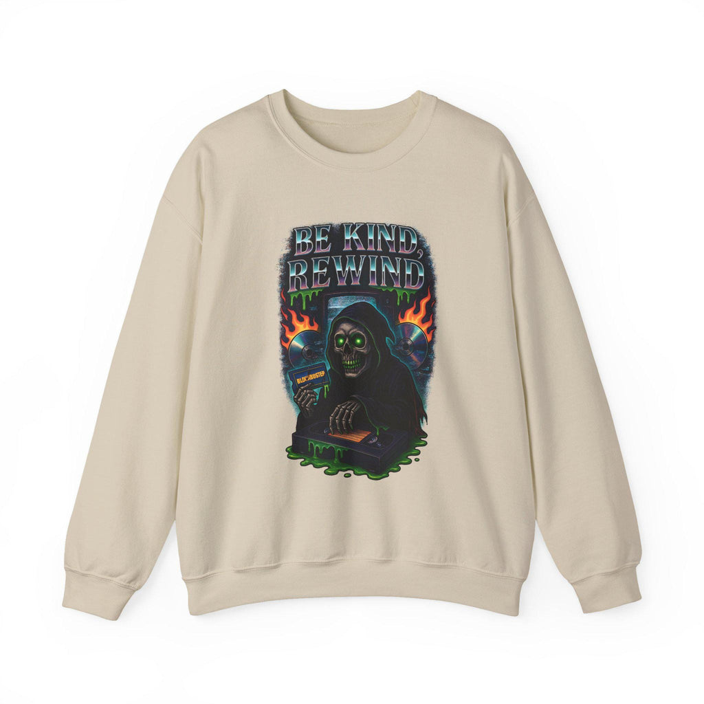 Retro 'Be Kind Rewind' Halloween Sweatshirt: Creepy Vintage Pullover
