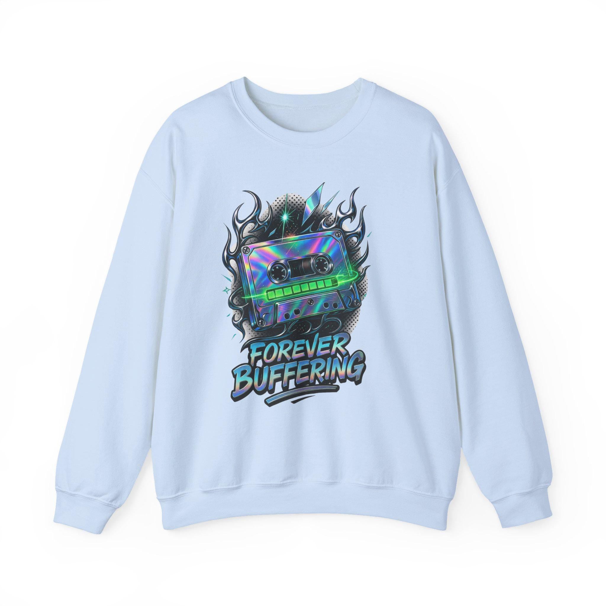 Y2K Mixed Tape Crewneck: Retro 90s 'Forever Buffering' Nostalgic Tech Fashion Sweatshirt