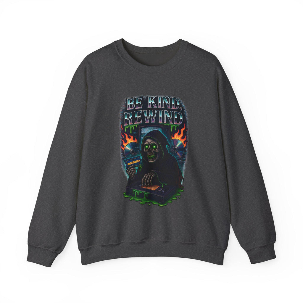 Retro 'Be Kind Rewind' Halloween Sweatshirt: Creepy Vintage Pullover