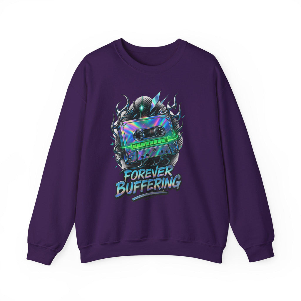 Y2K Mixed Tape Crewneck: Retro 90s 'Forever Buffering' Nostalgic Tech Fashion Sweatshirt