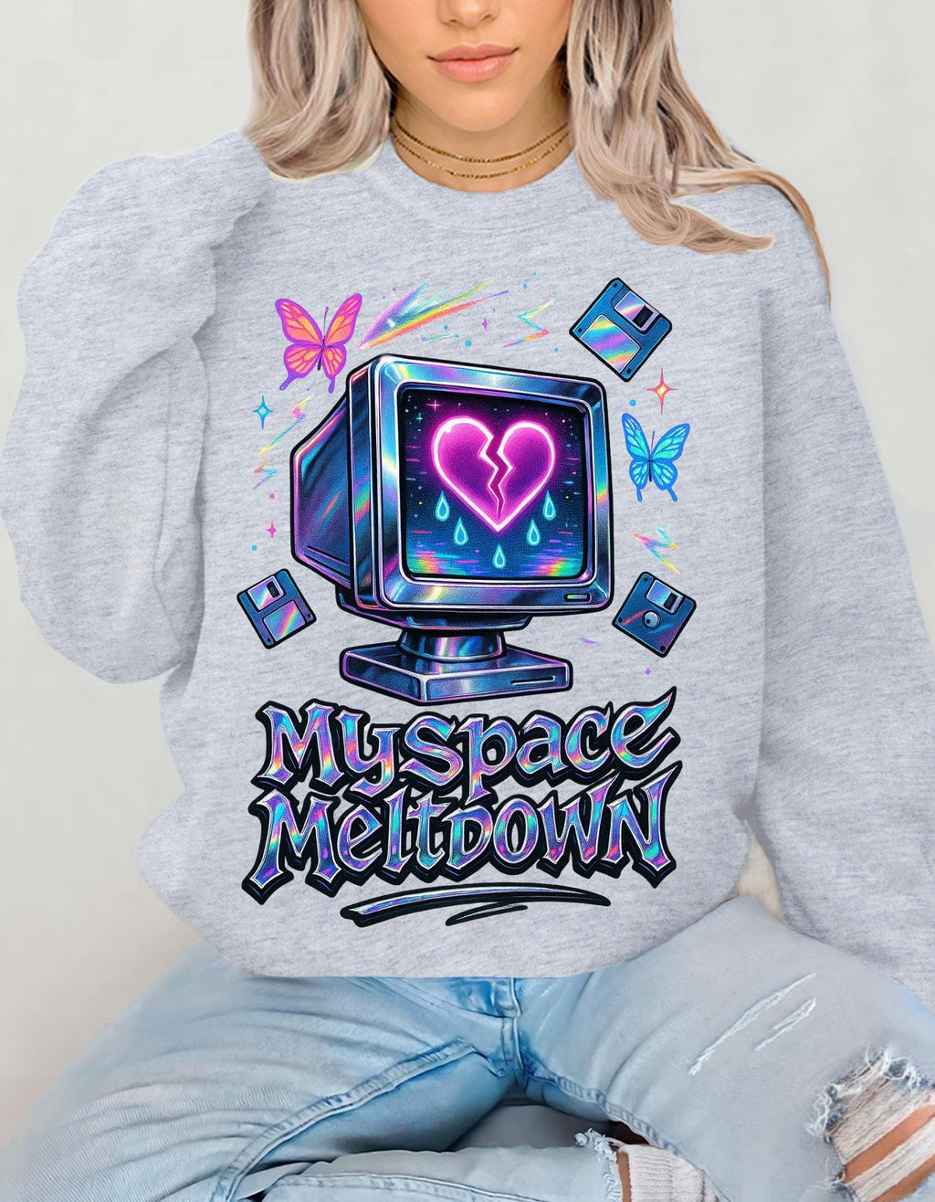 Vintage '90s Myspace Meltdown Sweatshirt: Retro Tech Geek Pullover