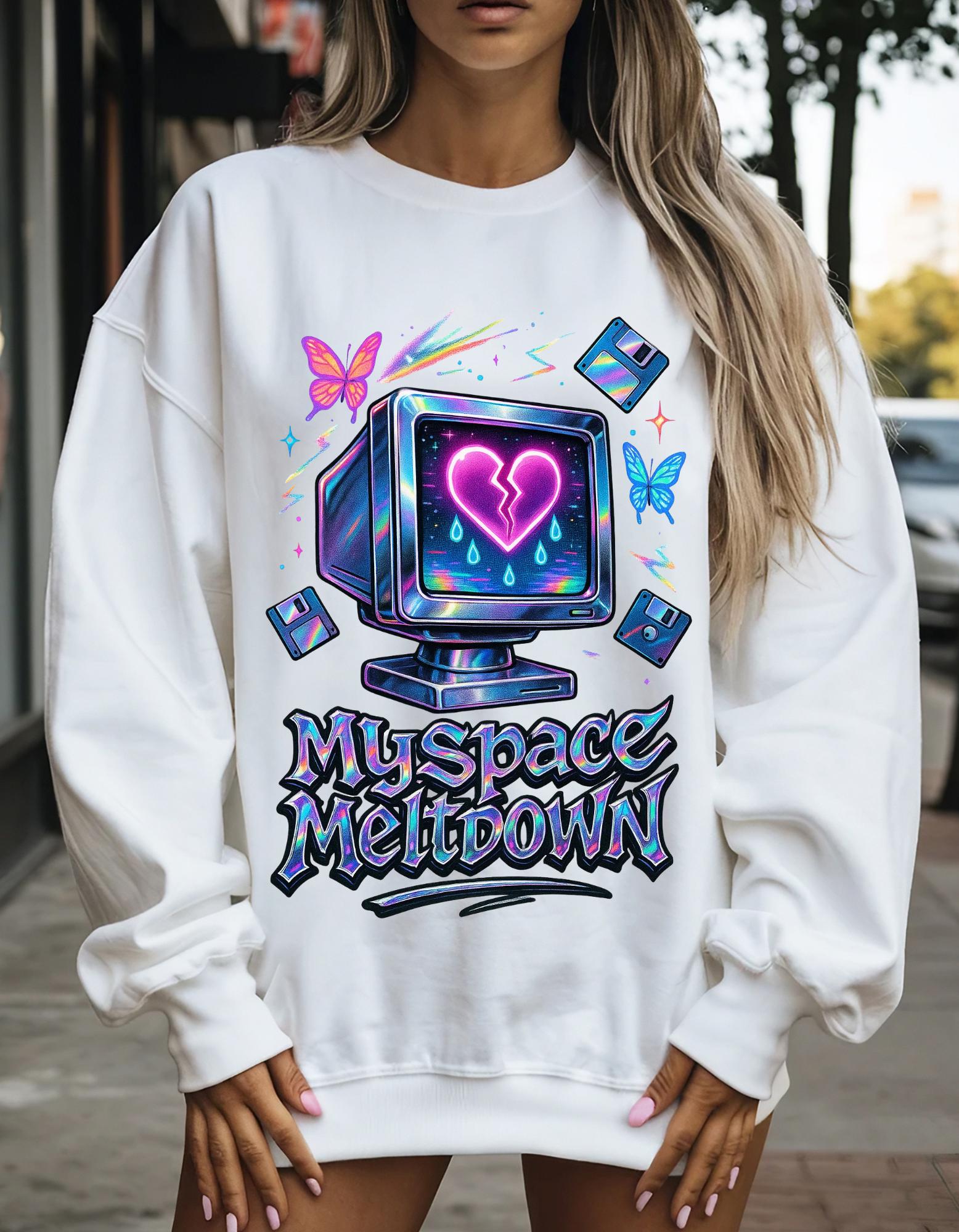 Vintage '90s Myspace Meltdown Sweatshirt: Retro Tech Geek Pullover
