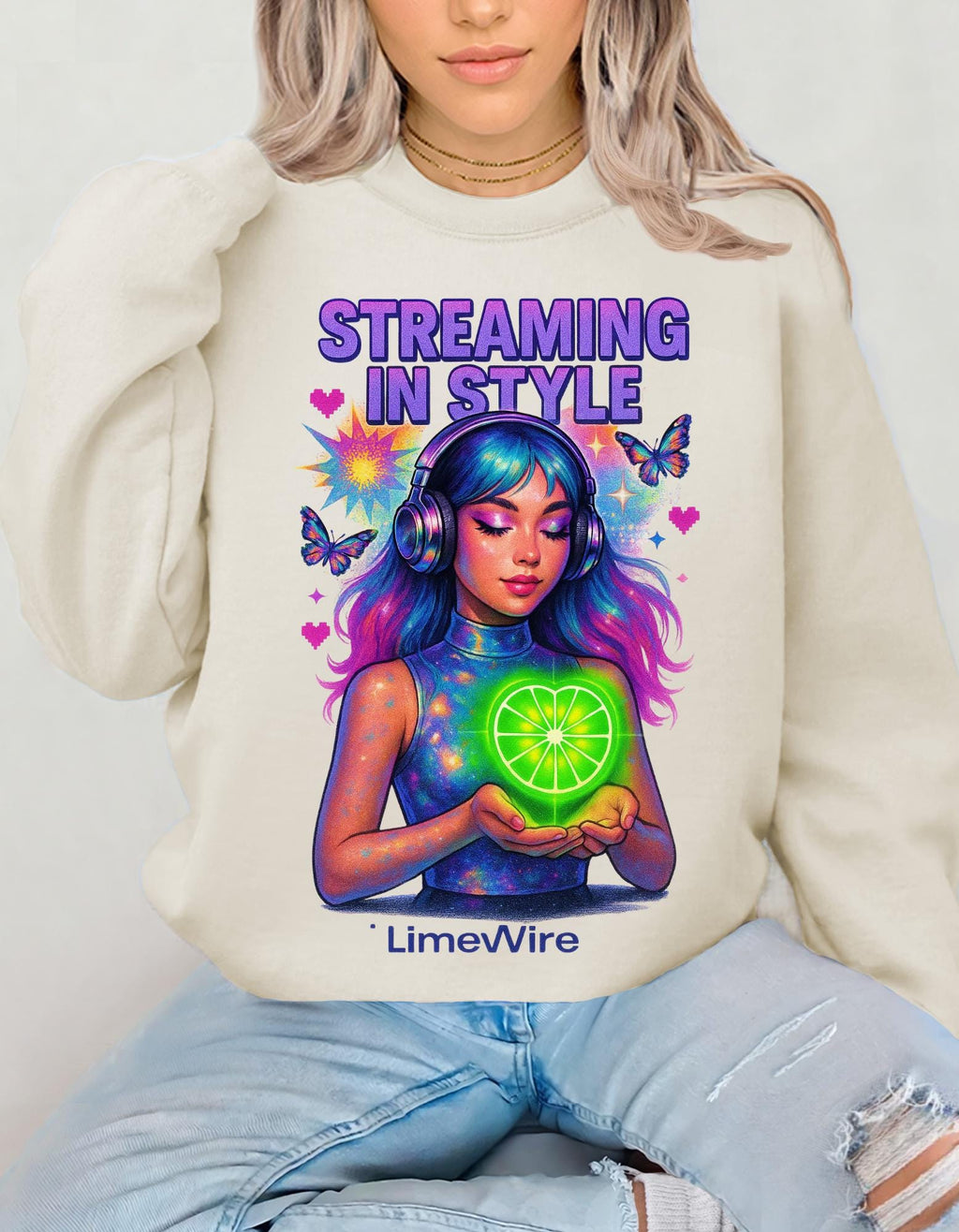 Retro Limewire Heart Crewneck: Retro Music Lover Pullover Sweatshirt for millennials Street Style