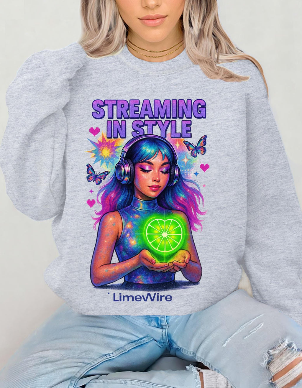 Retro Limewire Heart Crewneck: Retro Music Lover Pullover Sweatshirt for millennials Street Style
