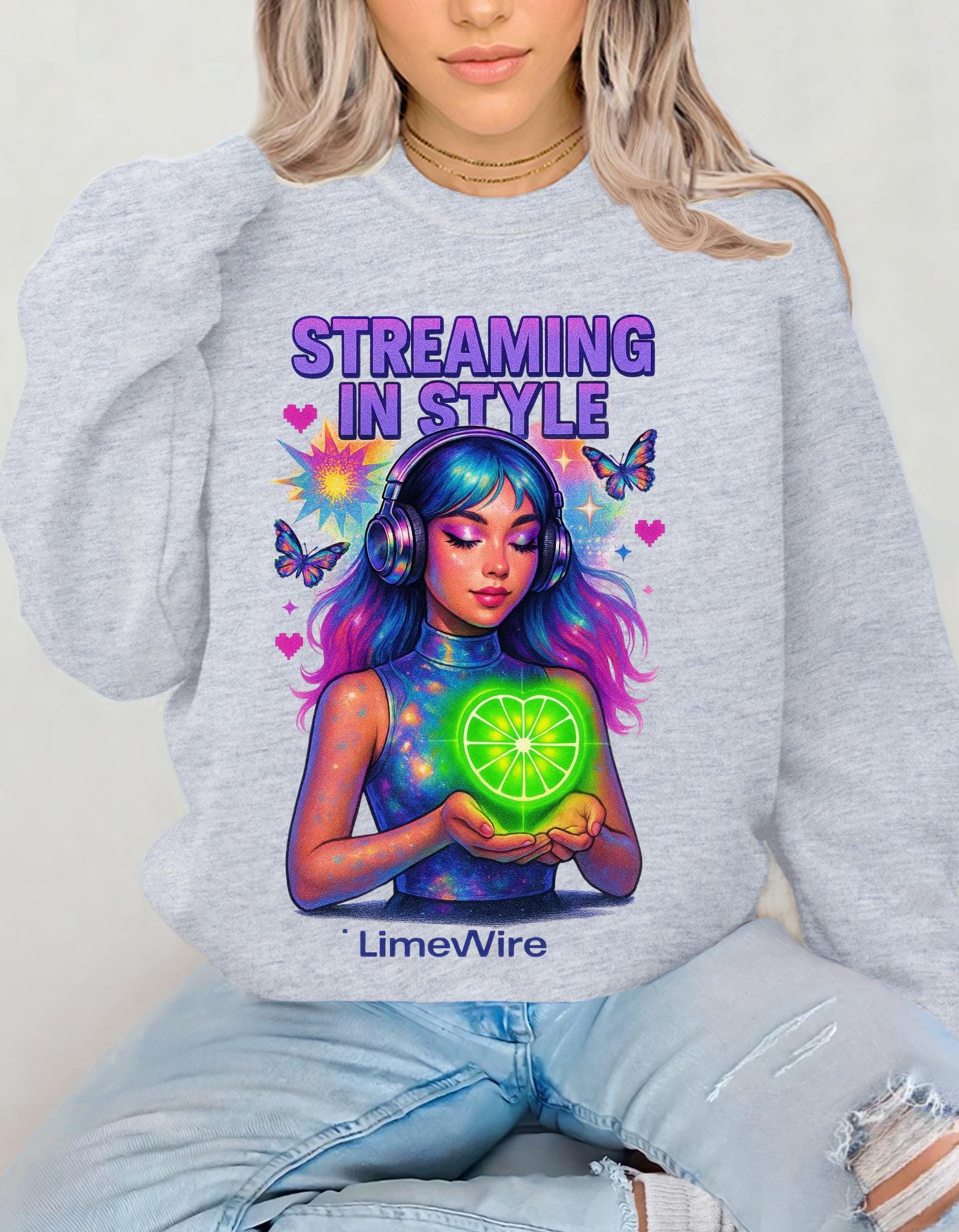 Retro Limewire Heart Crewneck: Retro Music Lover Pullover Sweatshirt for millennials Street Style