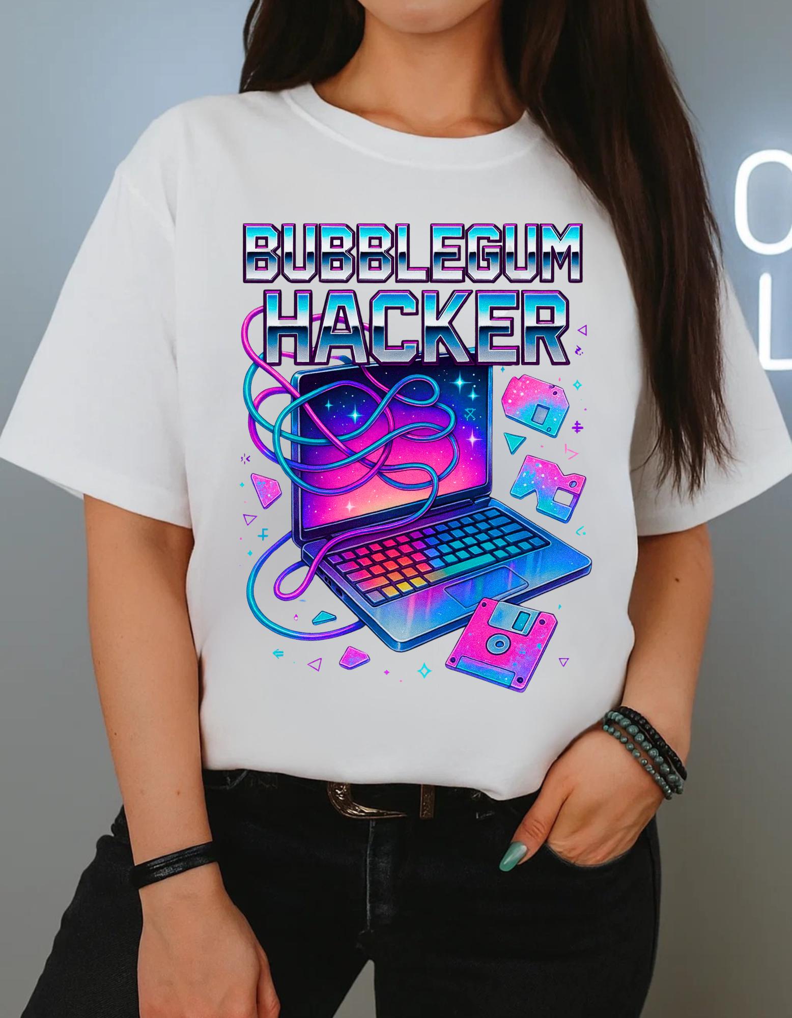 Bubblegum Hacker Tee: Retro Gamer Shirt, Cyberpunk Fashion