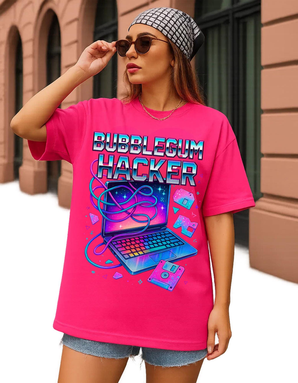 Bubblegum Hacker Tee: Retro Gamer Shirt, Cyberpunk Fashion
