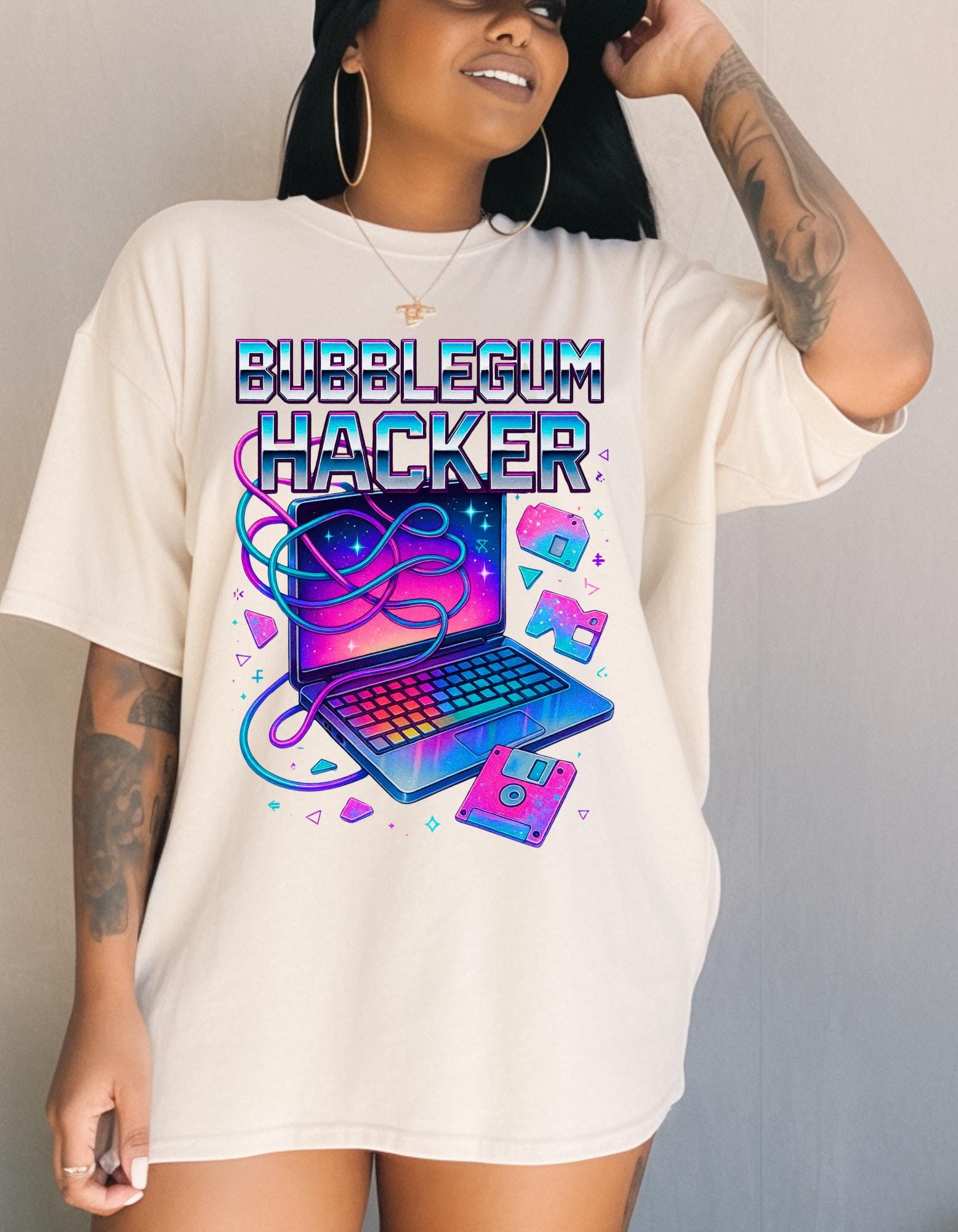 Bubblegum Hacker Tee: Retro Gamer Shirt, Cyberpunk Fashion