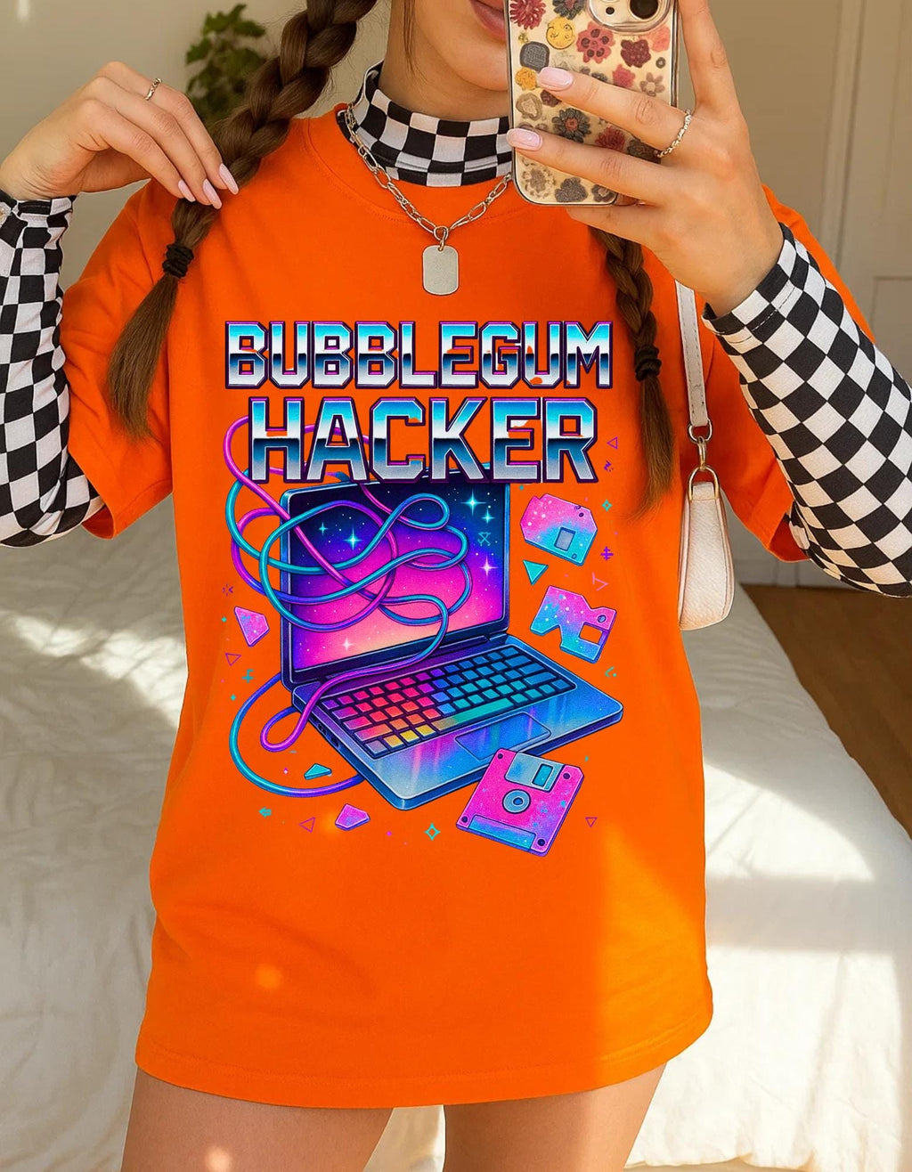 Bubblegum Hacker Tee: Retro Gamer Shirt, Cyberpunk Fashion