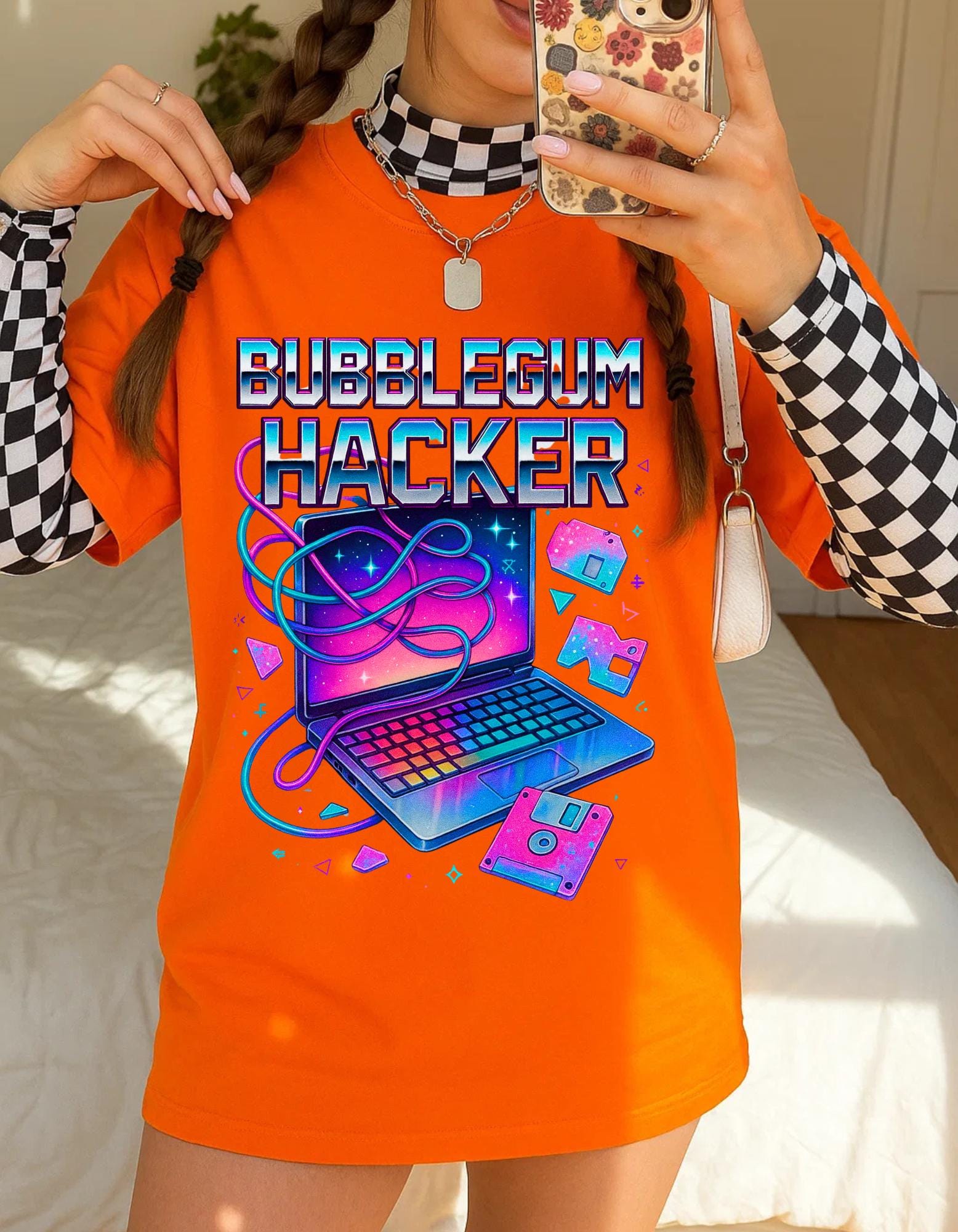 Bubblegum Hacker Tee: Retro Gamer Shirt, Cyberpunk Fashion