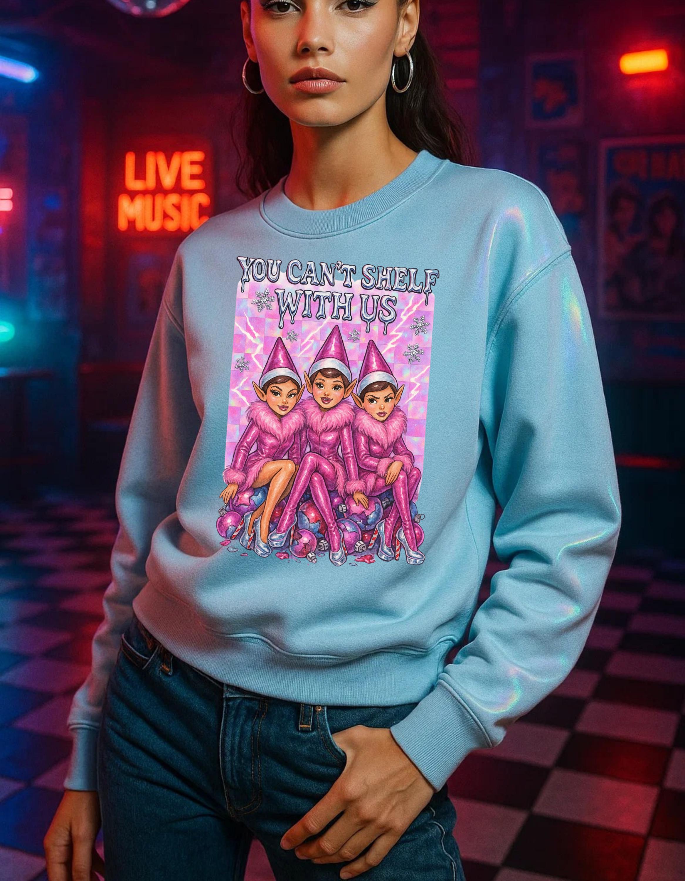 Funny Mean Elf Girls Holiday Crewneck Sweatshirt: Quirky Christmas Party Outfit for Squad Photos