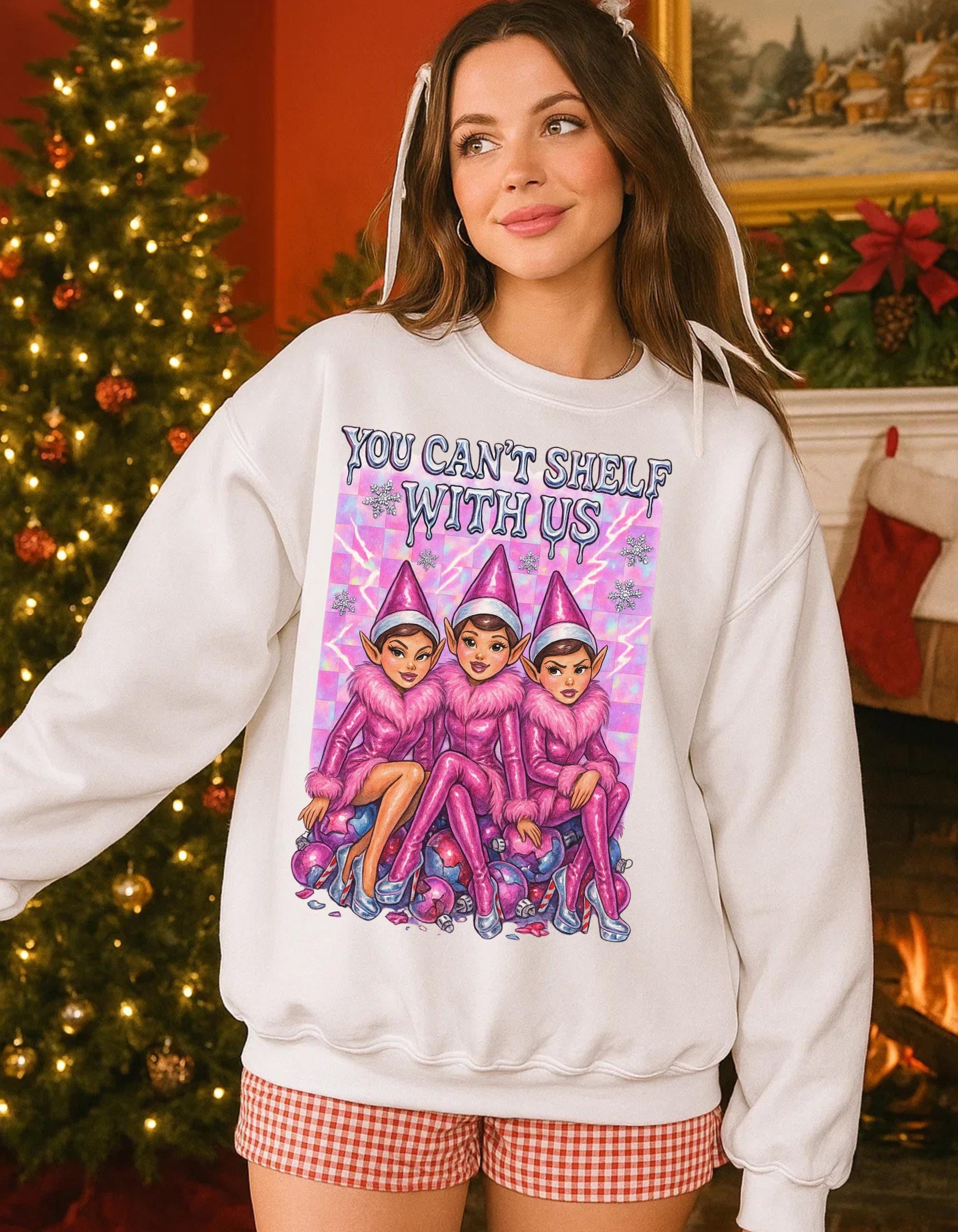 Funny Mean Elf Girls Holiday Crewneck Sweatshirt: Quirky Christmas Party Outfit for Squad Photos