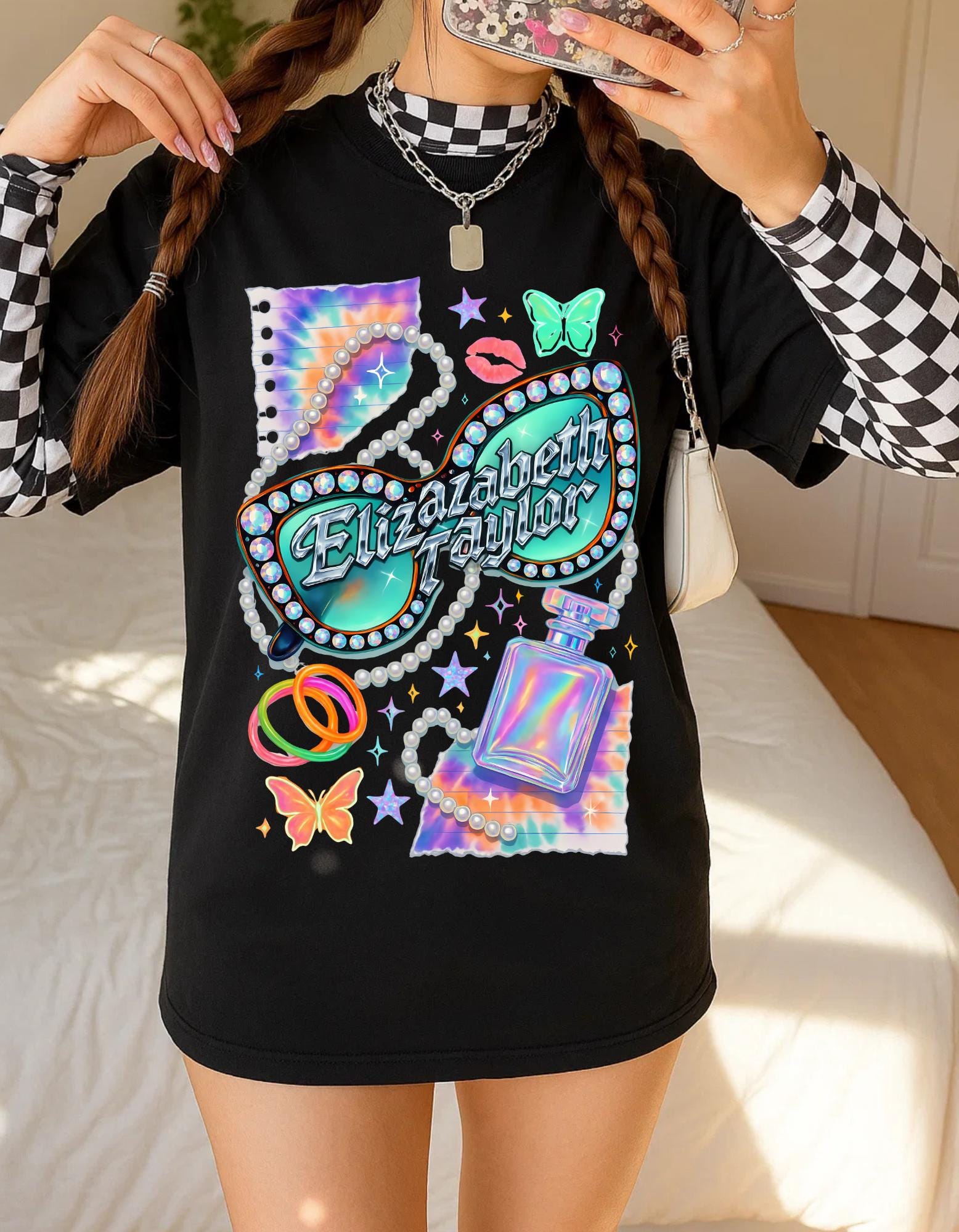 Retro Vegas Showgirl Tee: 90s Y2K Elizabeth Taylor Inspired Glamour