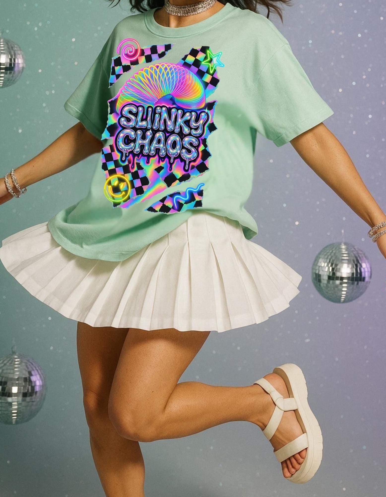 Y2K Neon Spiral Heavy Cotton Tee - 90s Retro Graphic Shirt