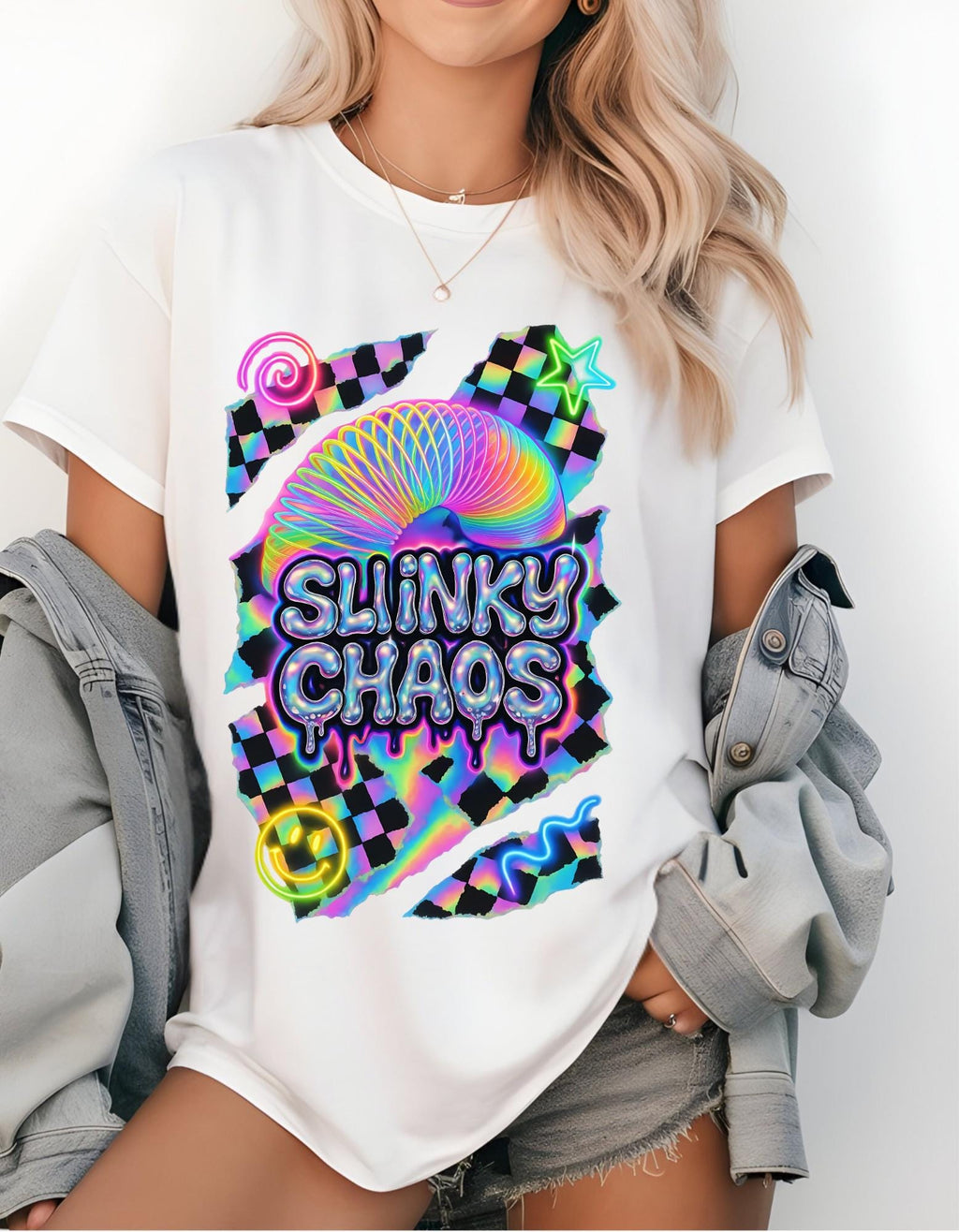 Y2K Neon Spiral Heavy Cotton Tee - 90s Retro Graphic Shirt