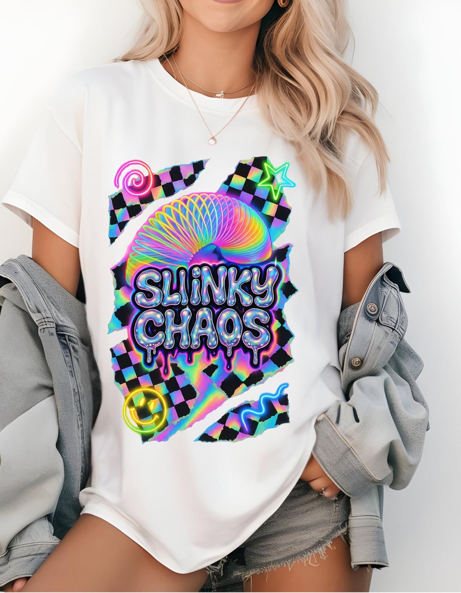 Y2K Neon Spiral Heavy Cotton Tee - 90s Retro Graphic Shirt