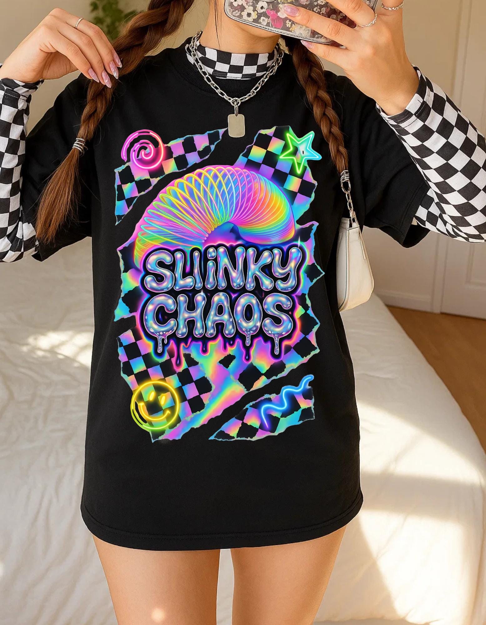 Y2K Neon Spiral Heavy Cotton Tee - 90s Retro Graphic Shirt