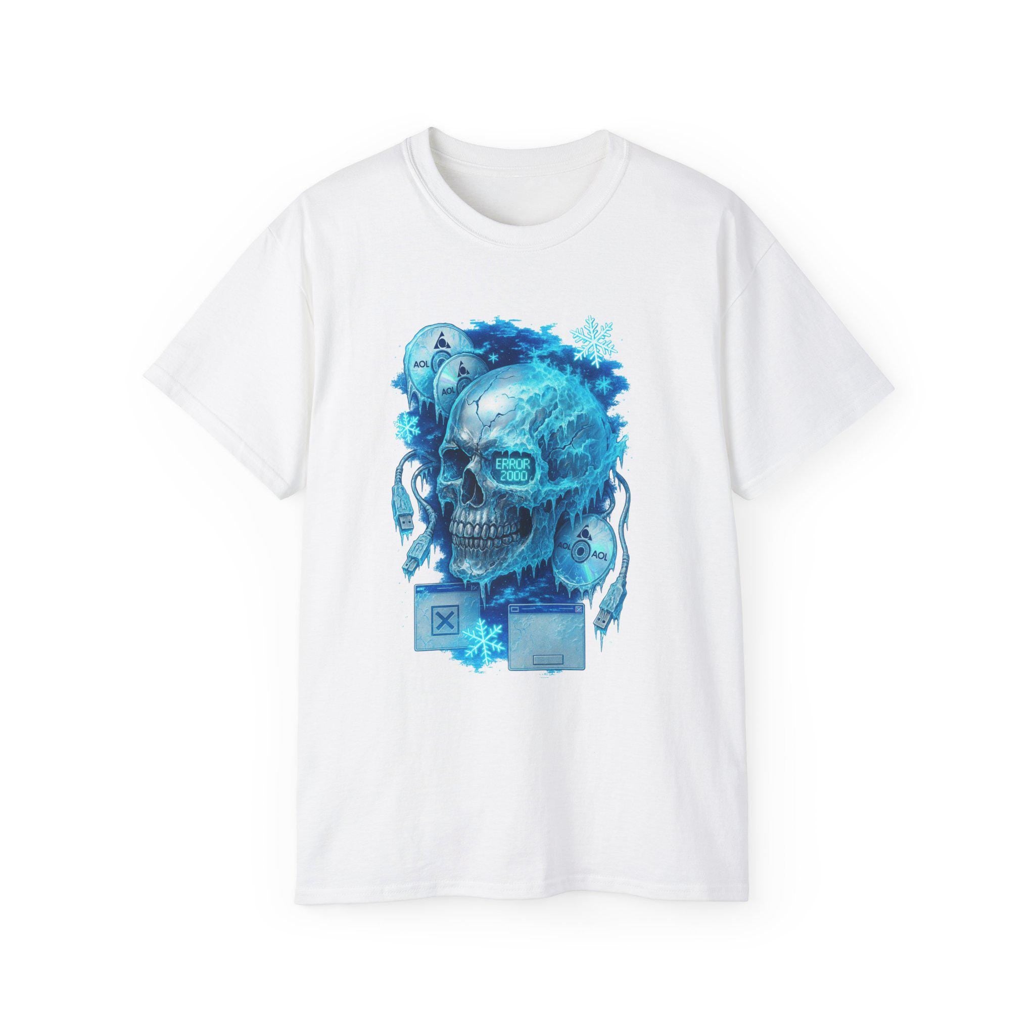 Retro Y2K Frozen Skull Graphic Tee: Spooky Halloween Horror Clothing, Unisex Cotton Creepy Top
