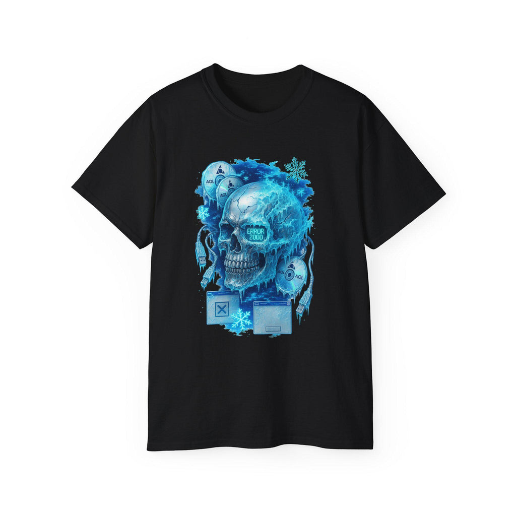 Retro Y2K Frozen Skull Graphic Tee: Spooky Halloween Horror Clothing, Unisex Cotton Creepy Top