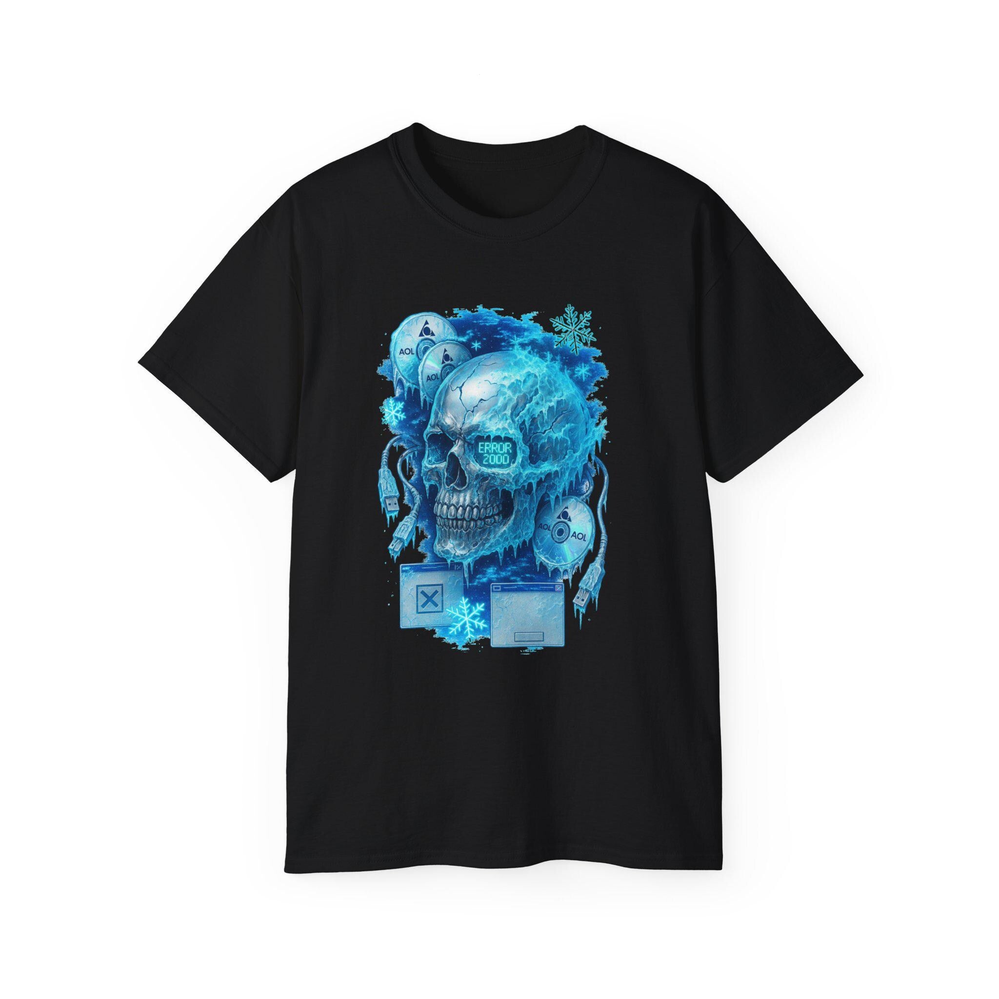 Retro Y2K Frozen Skull Graphic Tee: Spooky Halloween Horror Clothing, Unisex Cotton Creepy Top