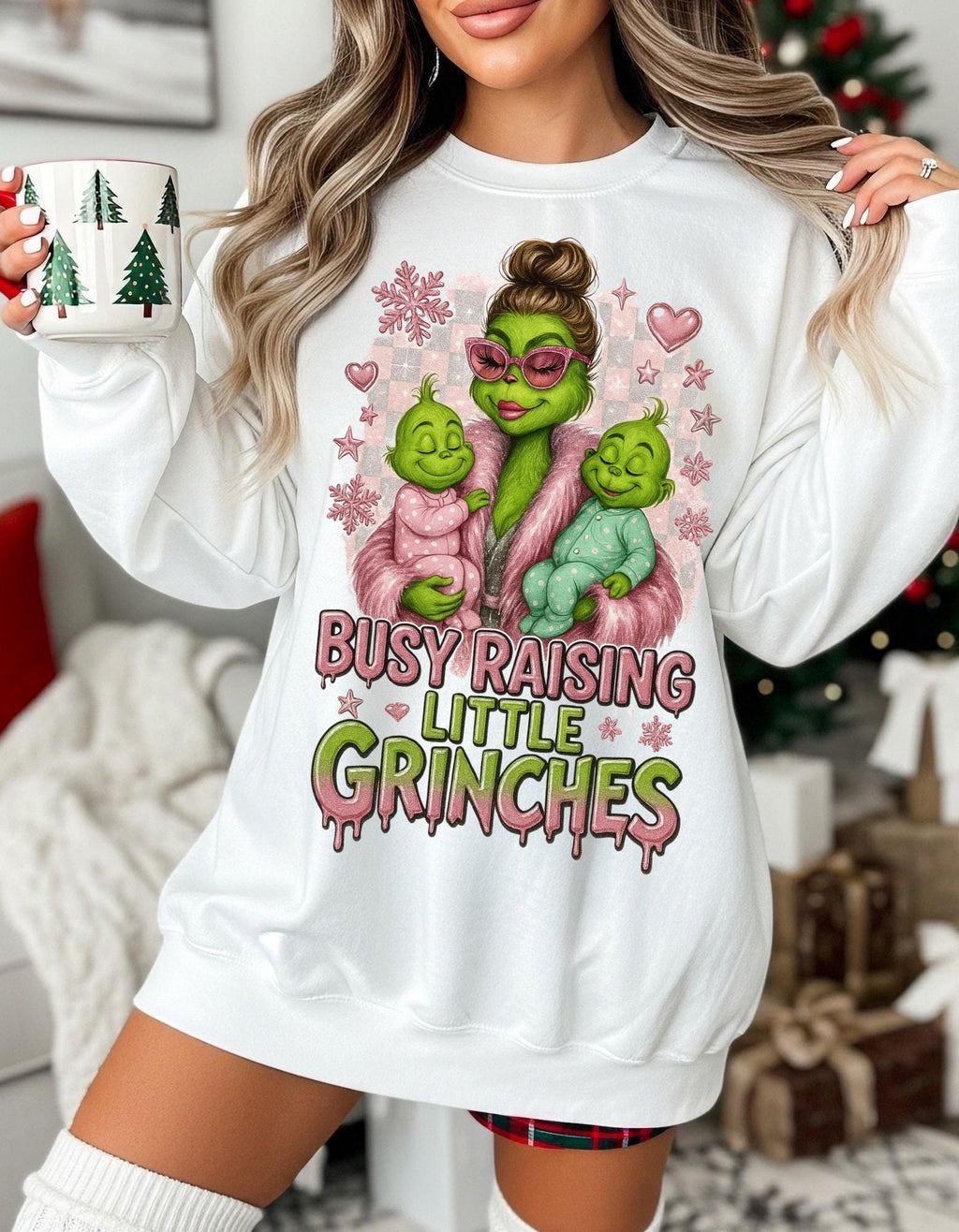 Retro Festive Mom Sweatshirt: Raising Holiday Troublemakers - Funny Christmas Family Apparel
