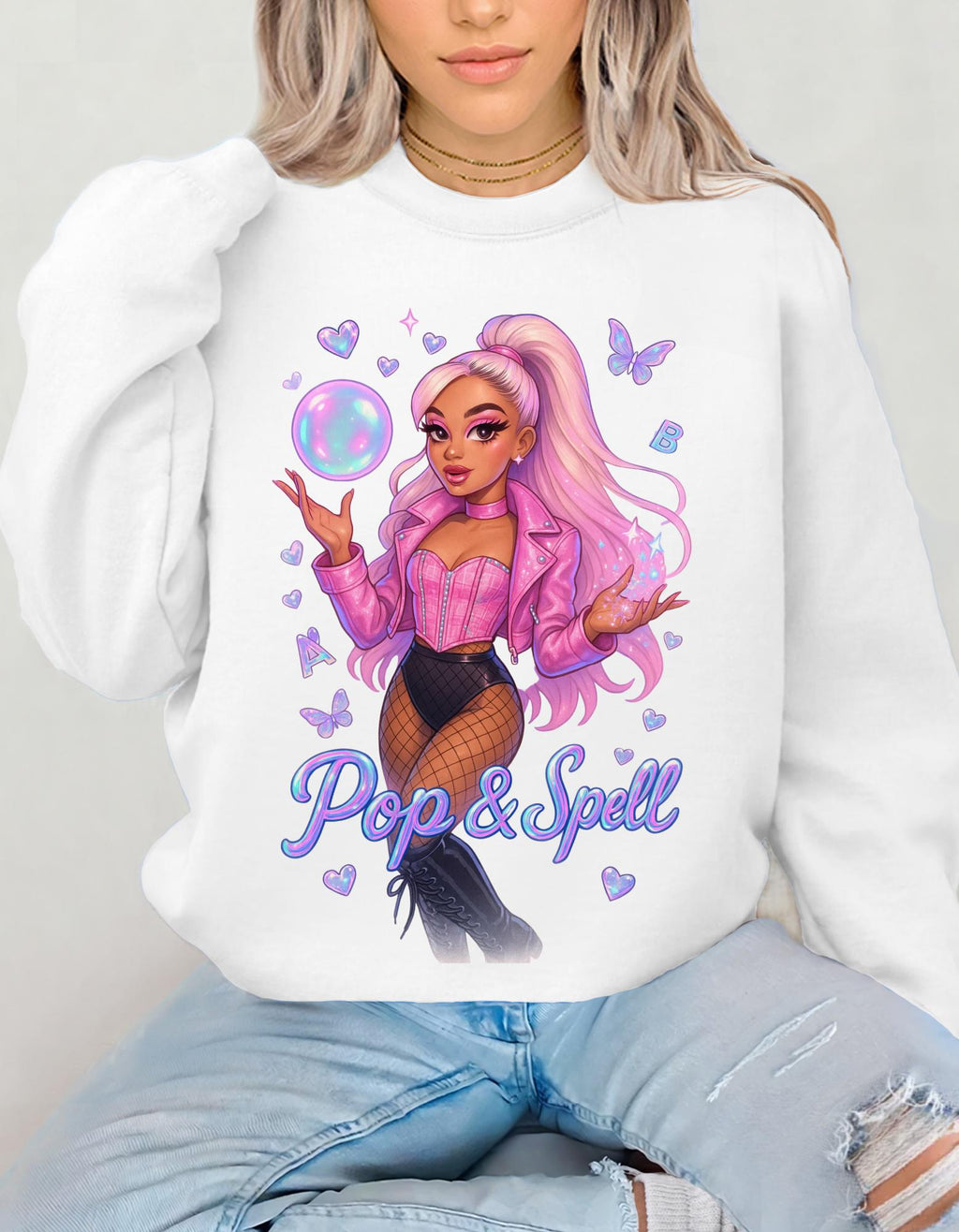 Pop & Spell Graphic Crewneck: Unisex Cozy Pullover Sweatshirt for Trendy Streetwear Enthusiasts