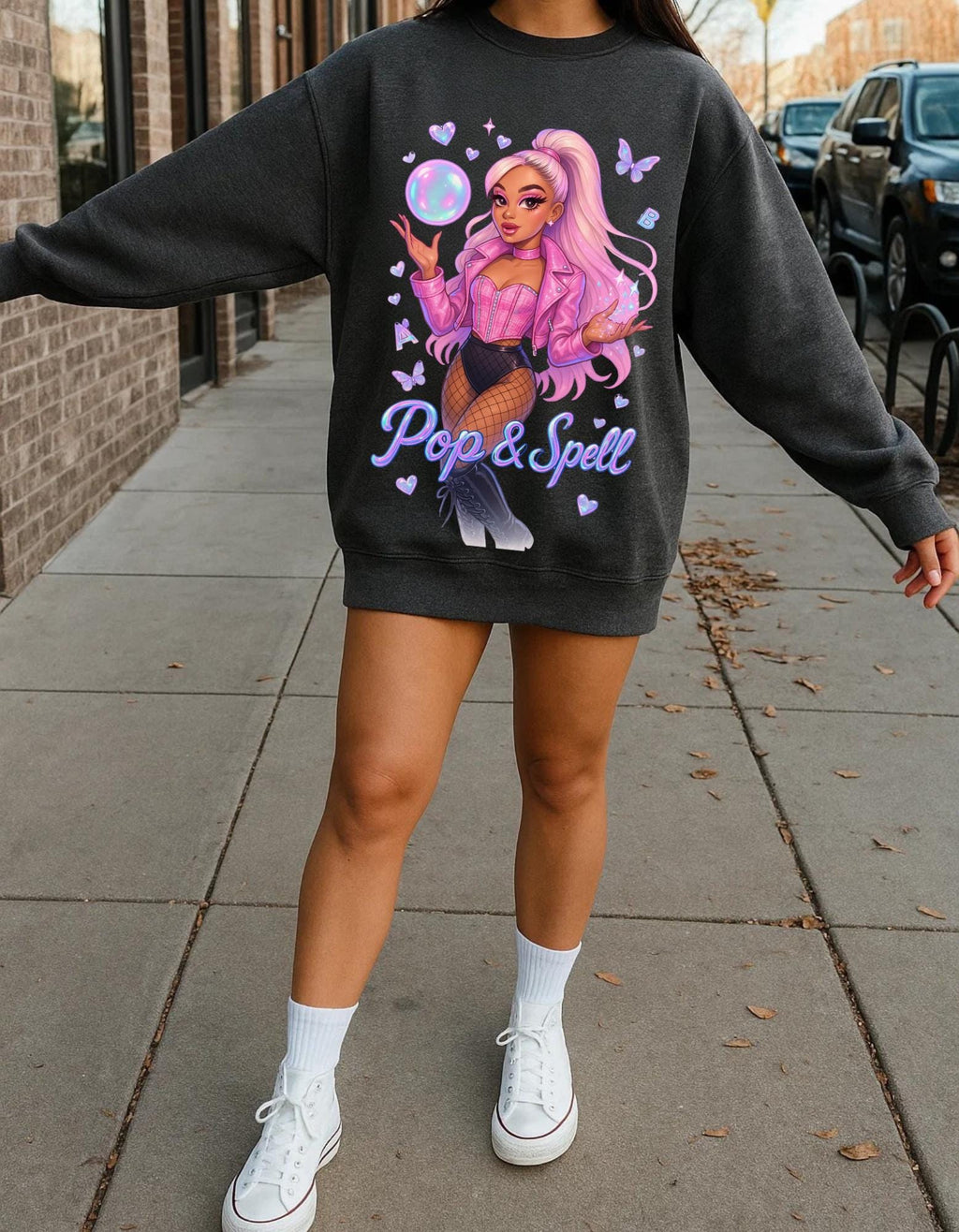 Pop & Spell Graphic Crewneck: Unisex Cozy Pullover Sweatshirt for Trendy Streetwear Enthusiasts