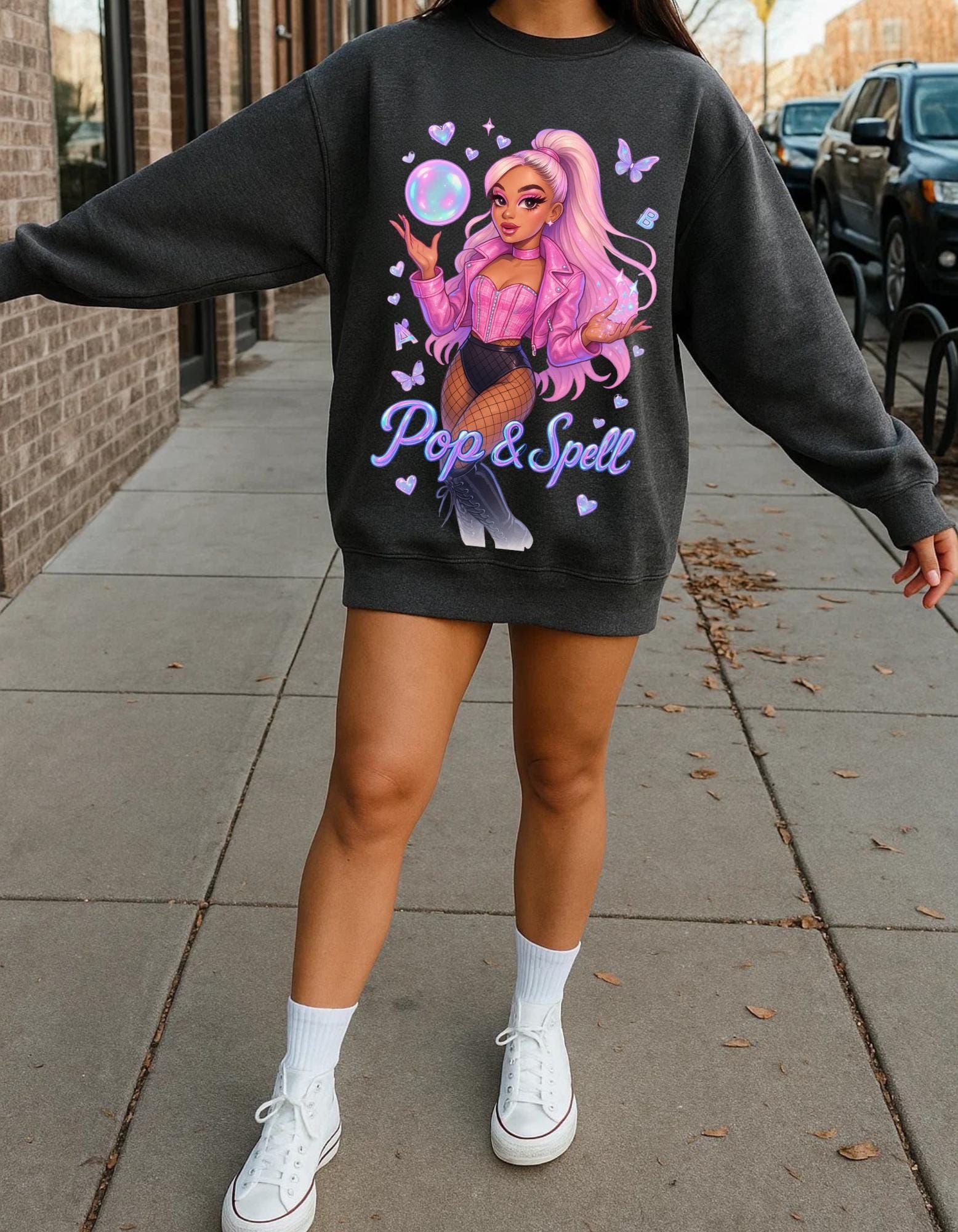 Pop & Spell Graphic Crewneck: Unisex Cozy Pullover Sweatshirt for Trendy Streetwear Enthusiasts
