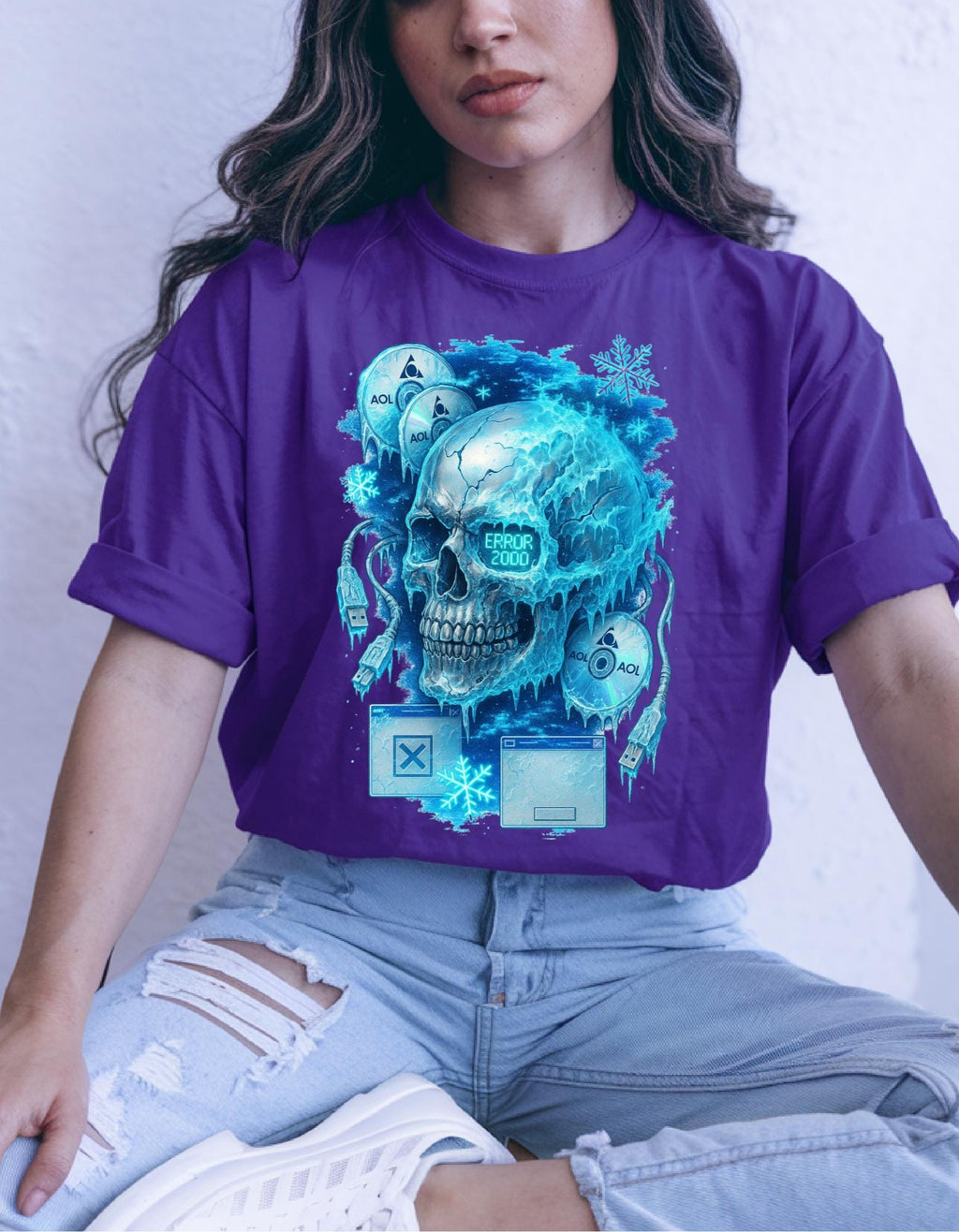 Retro Y2K Frozen Skull Graphic Tee: Spooky Halloween Horror Clothing, Unisex Cotton Creepy Top