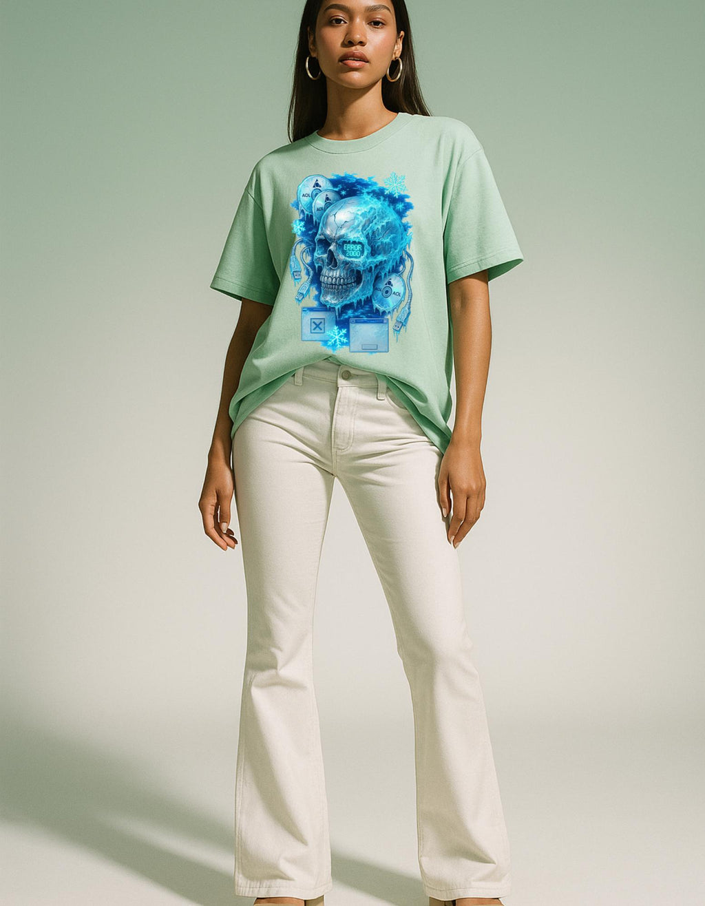 Retro Y2K Frozen Skull Graphic Tee: Spooky Halloween Horror Clothing, Unisex Cotton Creepy Top