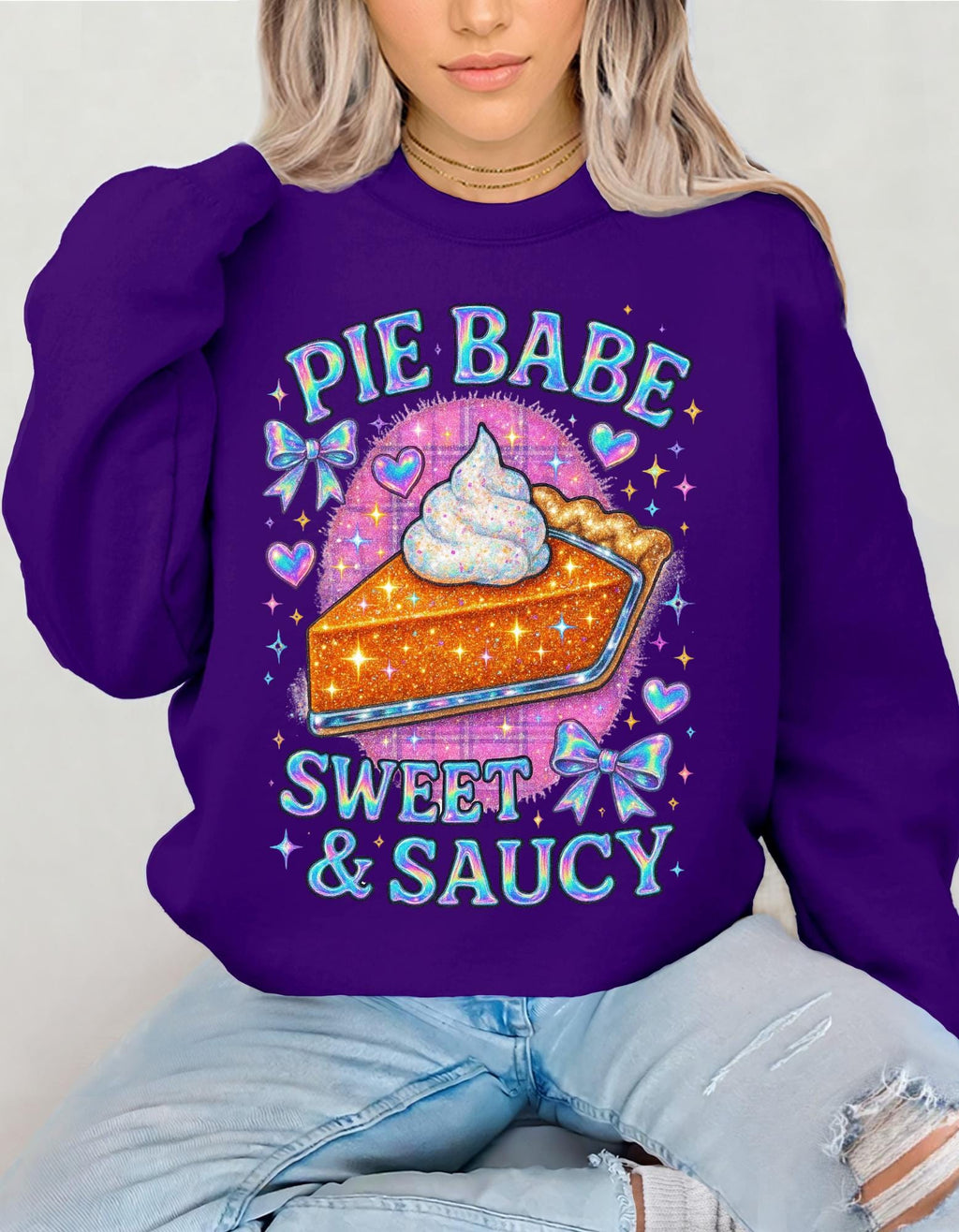 Y2K Holographic Pie Babe Sweatshirt - Retro 90s Jumper